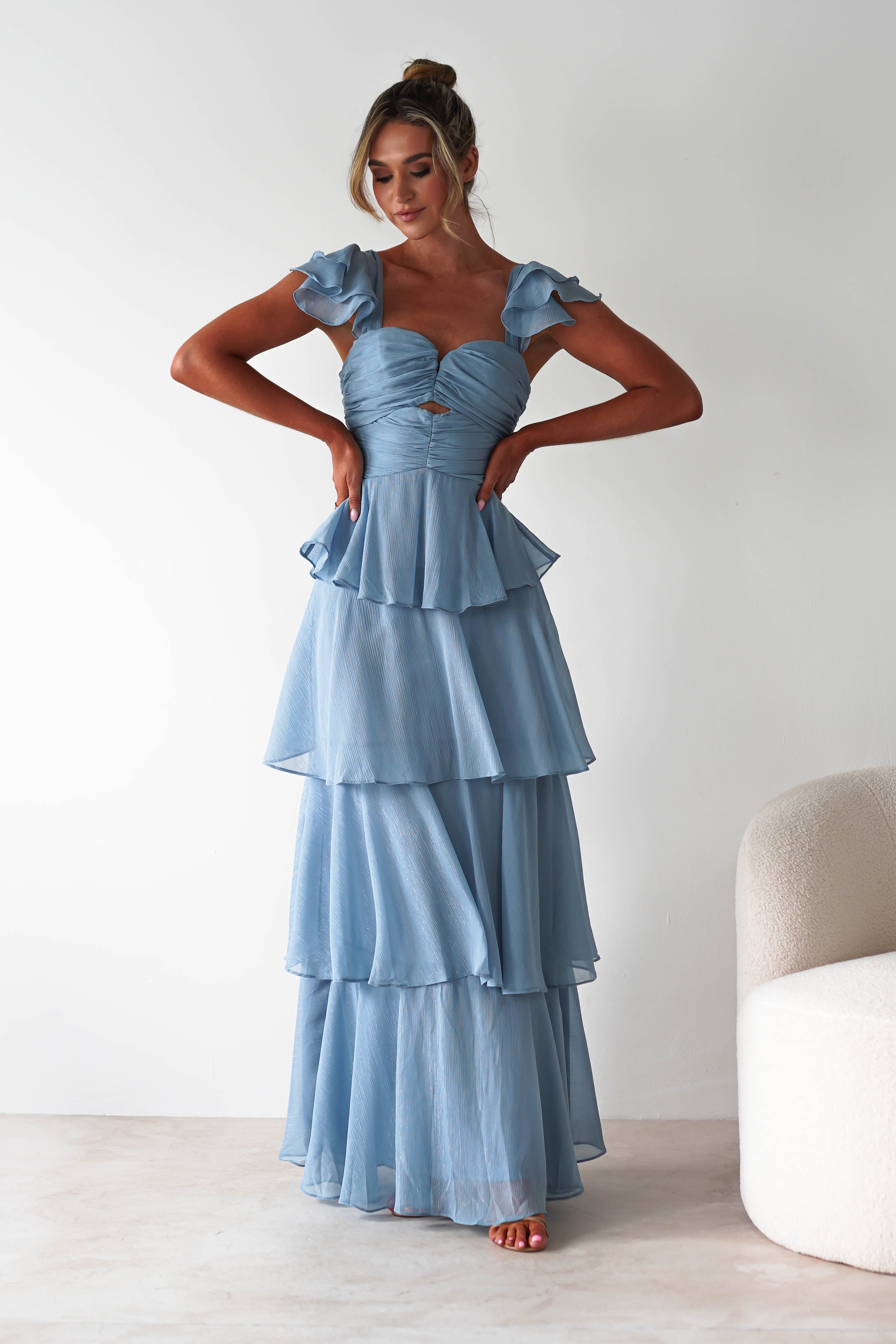 Audette Ruffle Tiered Maxi Dress | Blue - Oh Hello Clothing