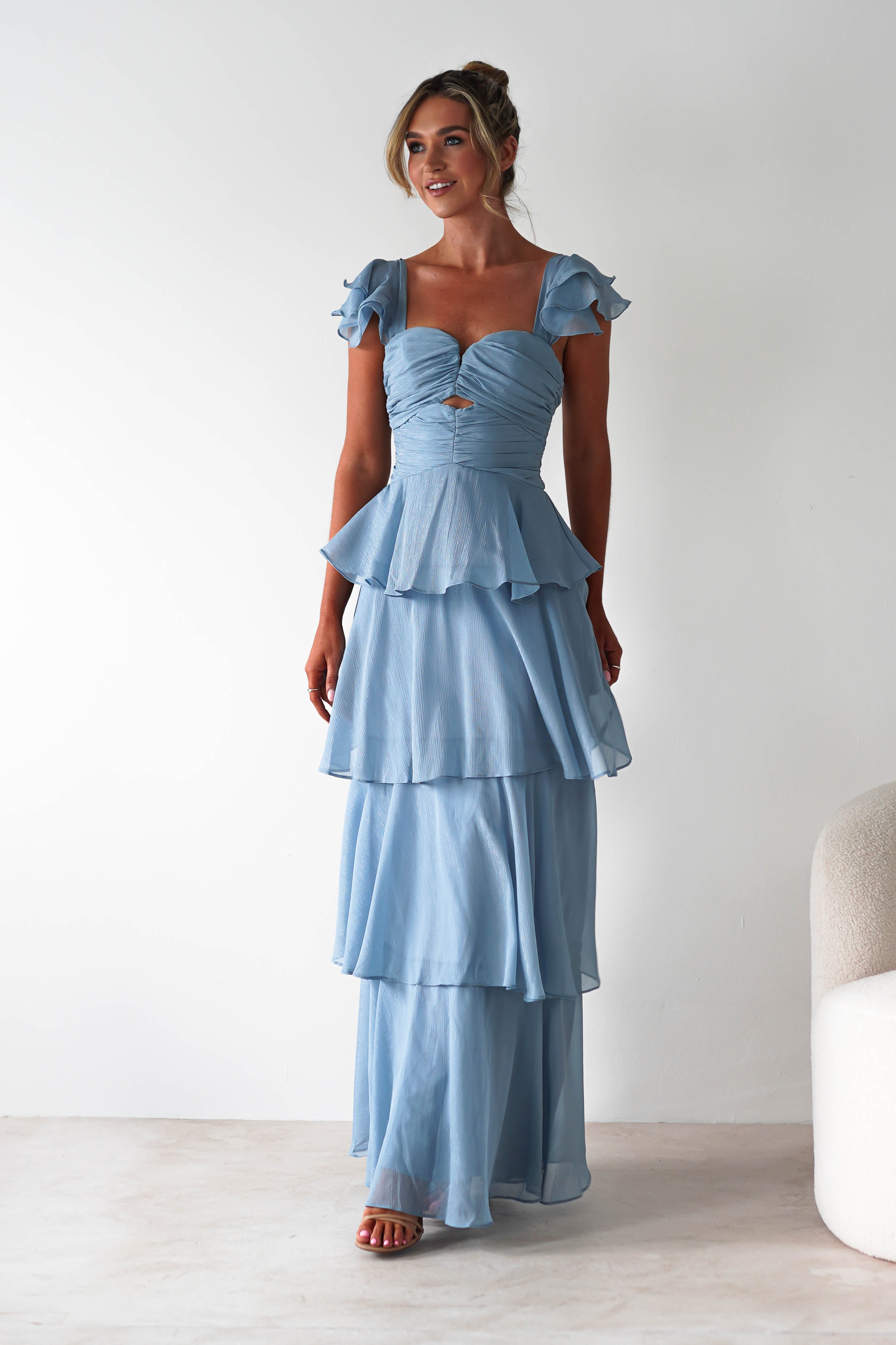 Audette Ruffle Tiered Maxi Dress | Blue - Oh Hello Clothing