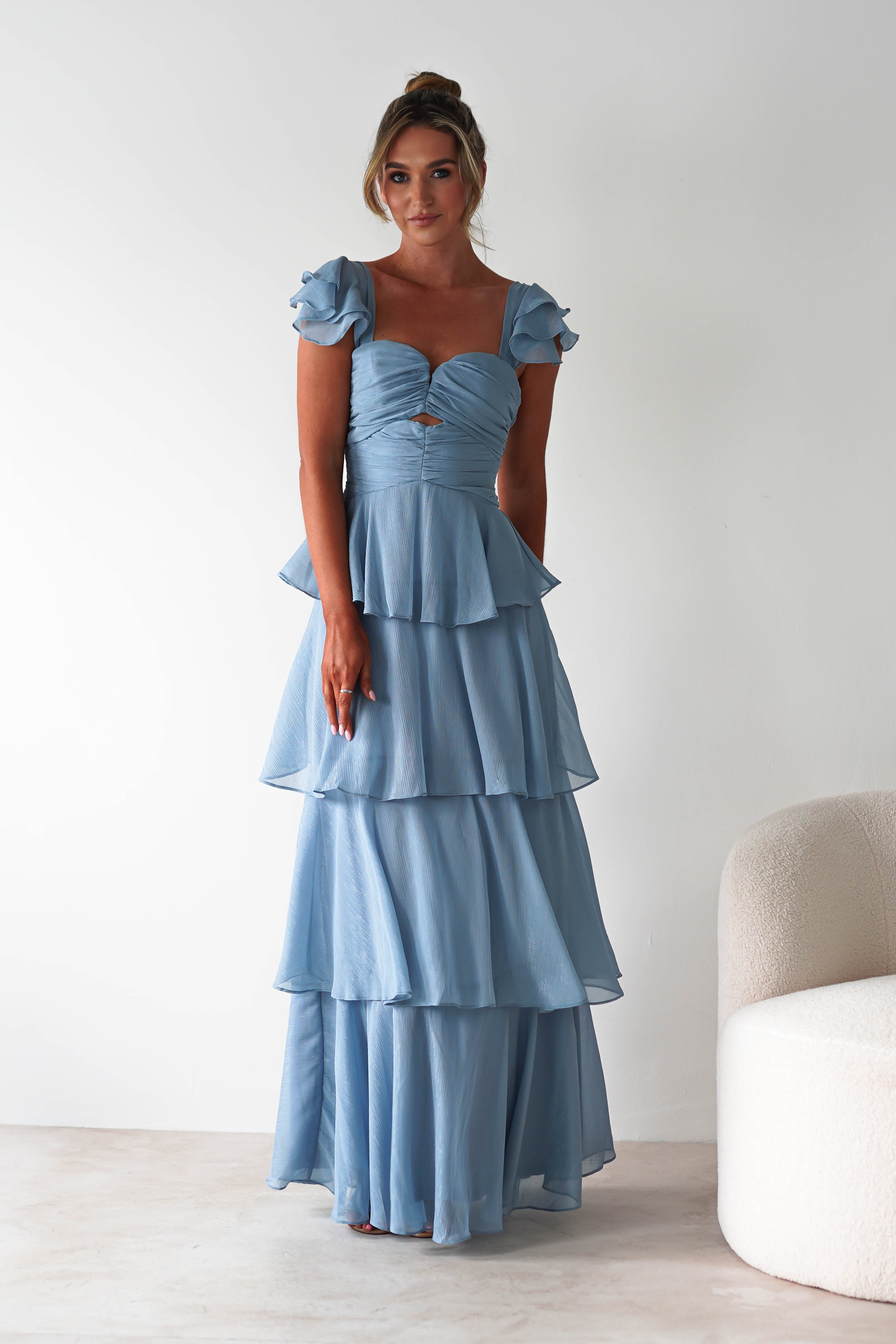 Audette Ruffle Tiered Maxi Dress | Blue - Oh Hello Clothing