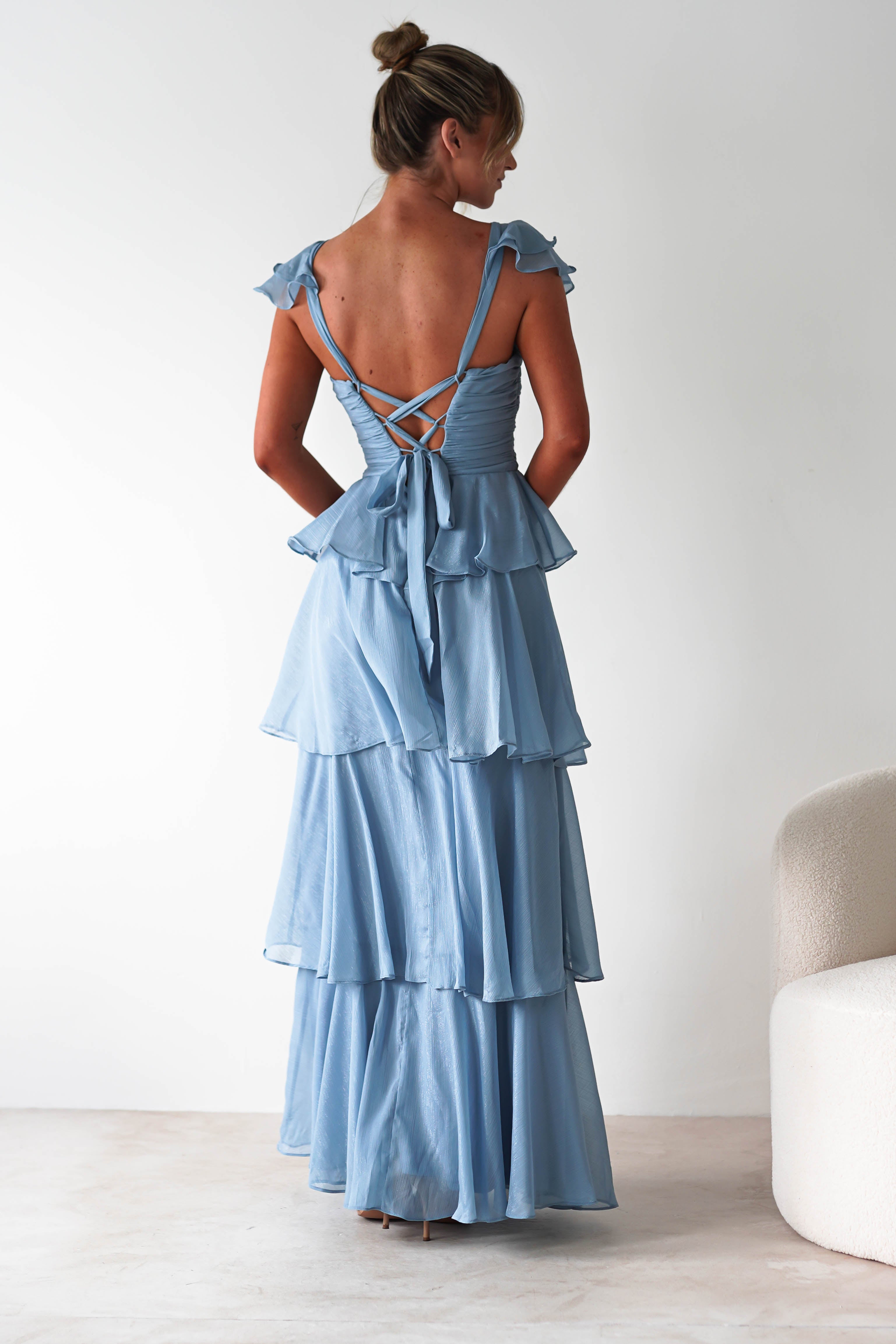 Audette Ruffle Tiered Maxi Dress | Blue - Oh Hello Clothing