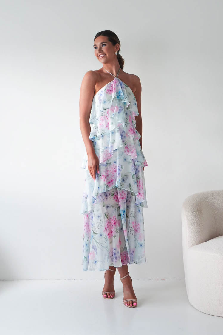 Oh Hello Clothing Women > Clothing > Dresses Aurora Halternack Floral Ruffle Maxi Dress