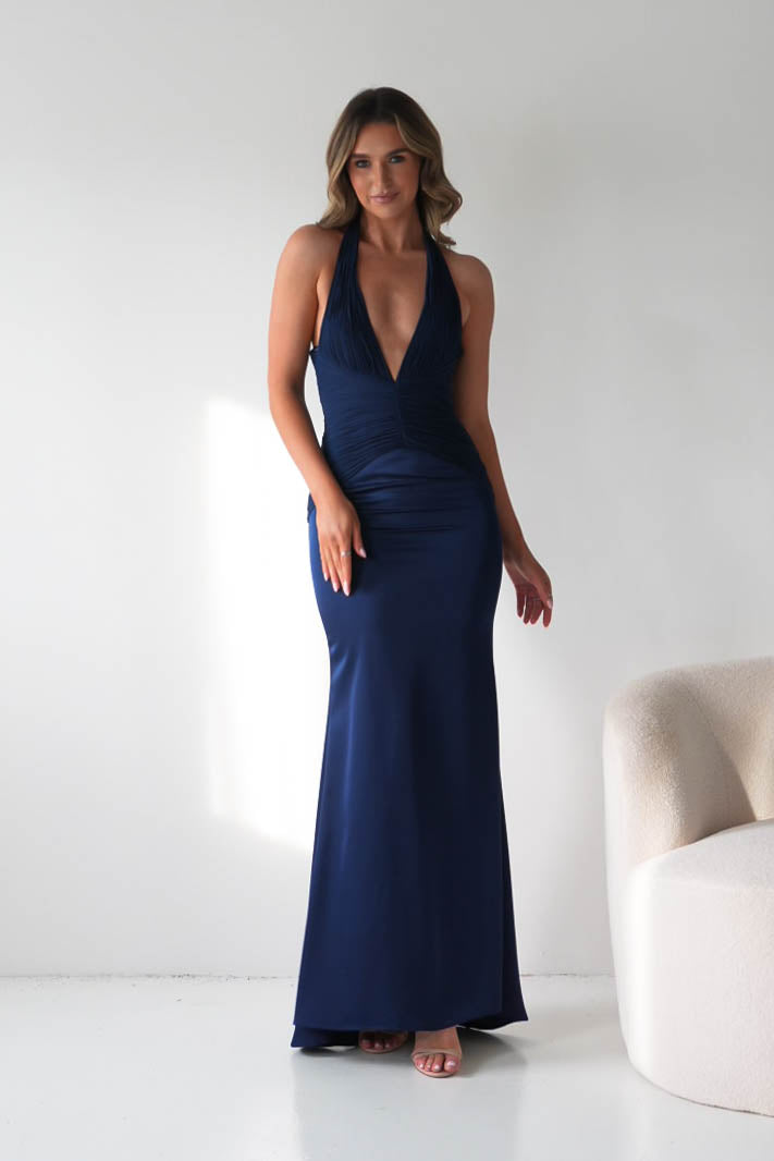 Oh Hello Clothing Dresses > Prom Dresses Austin Bodycon Halterneck Maxi Dress | Navy