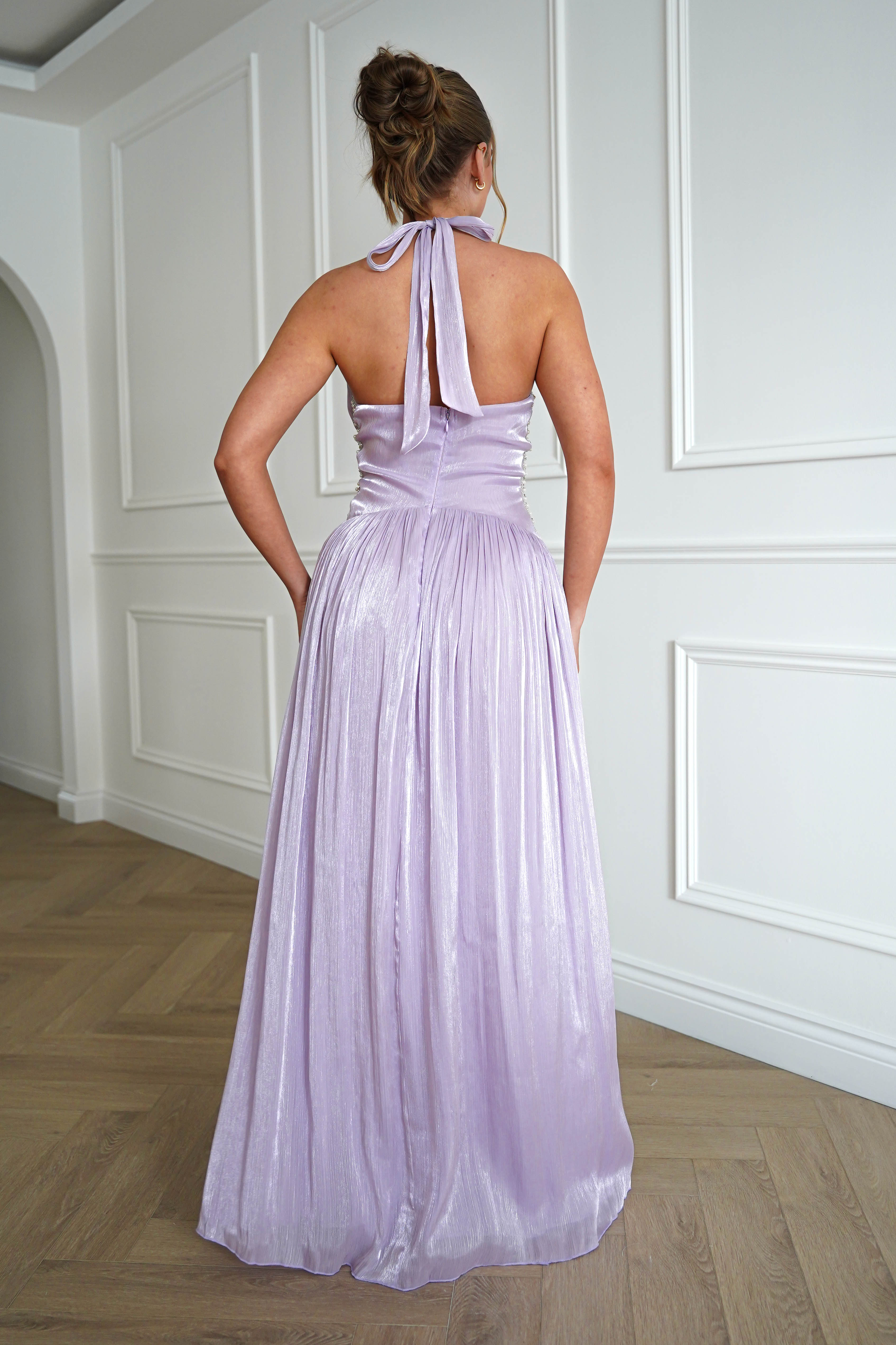 Oh Hello Clothing Dresses > Prom Dresses Aveline Luminescent Pleated Maxi Dress | Lilac