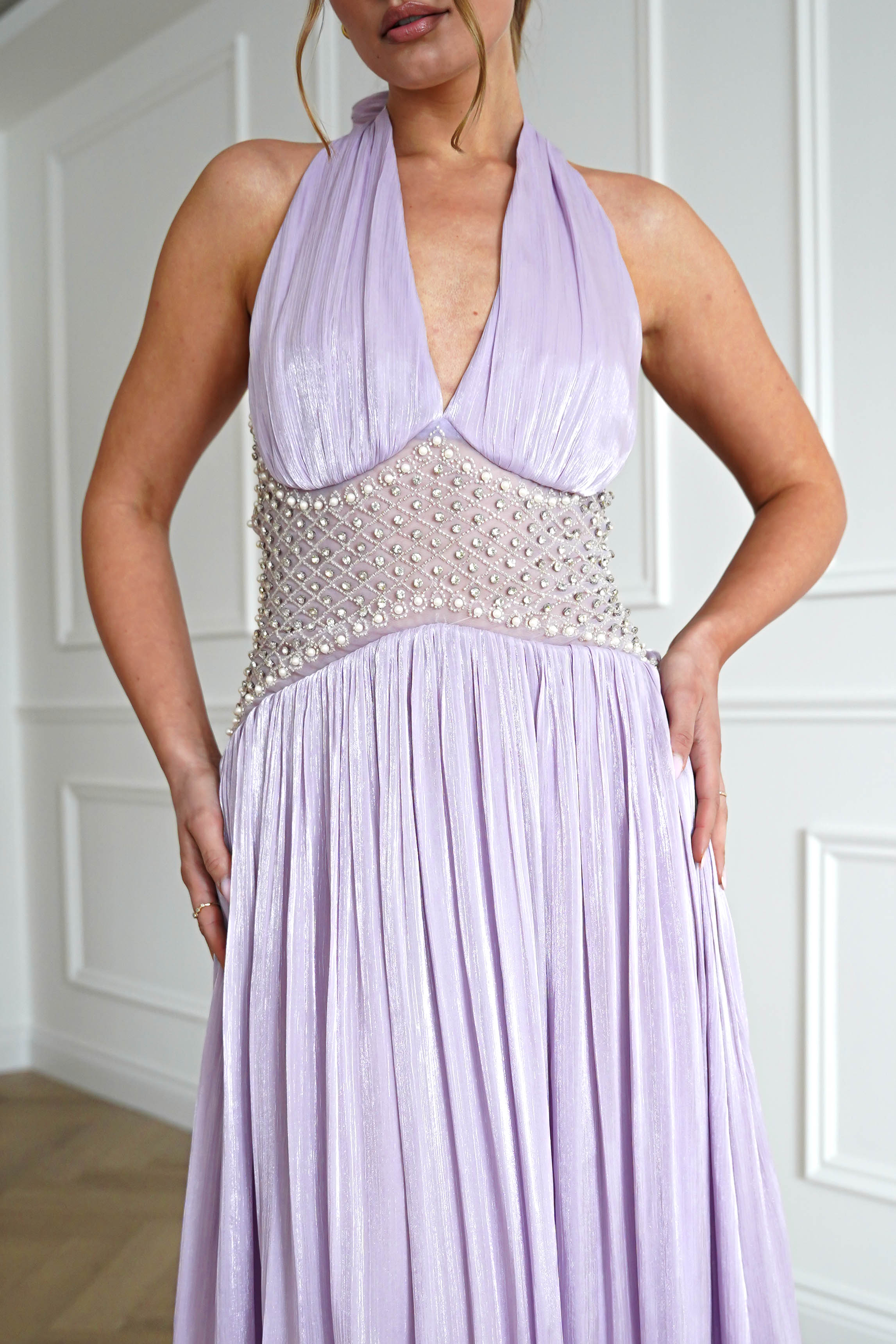 Oh Hello Clothing Dresses > Prom Dresses Aveline Luminescent Pleated Maxi Dress | Lilac