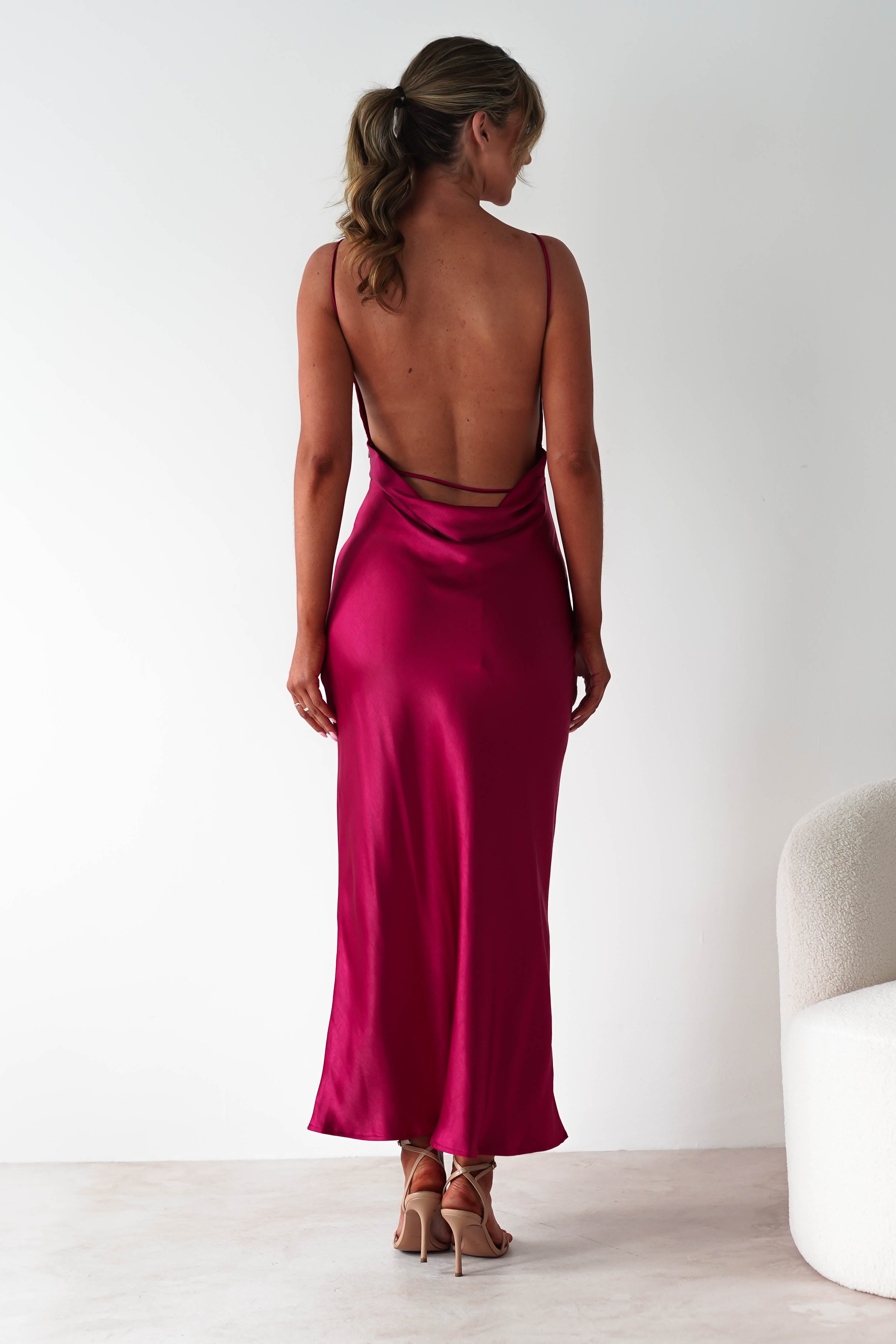 Bayleigh Soft Satin Maxi Dress | Berry Red | Oh Hello Clothing | XS (6)