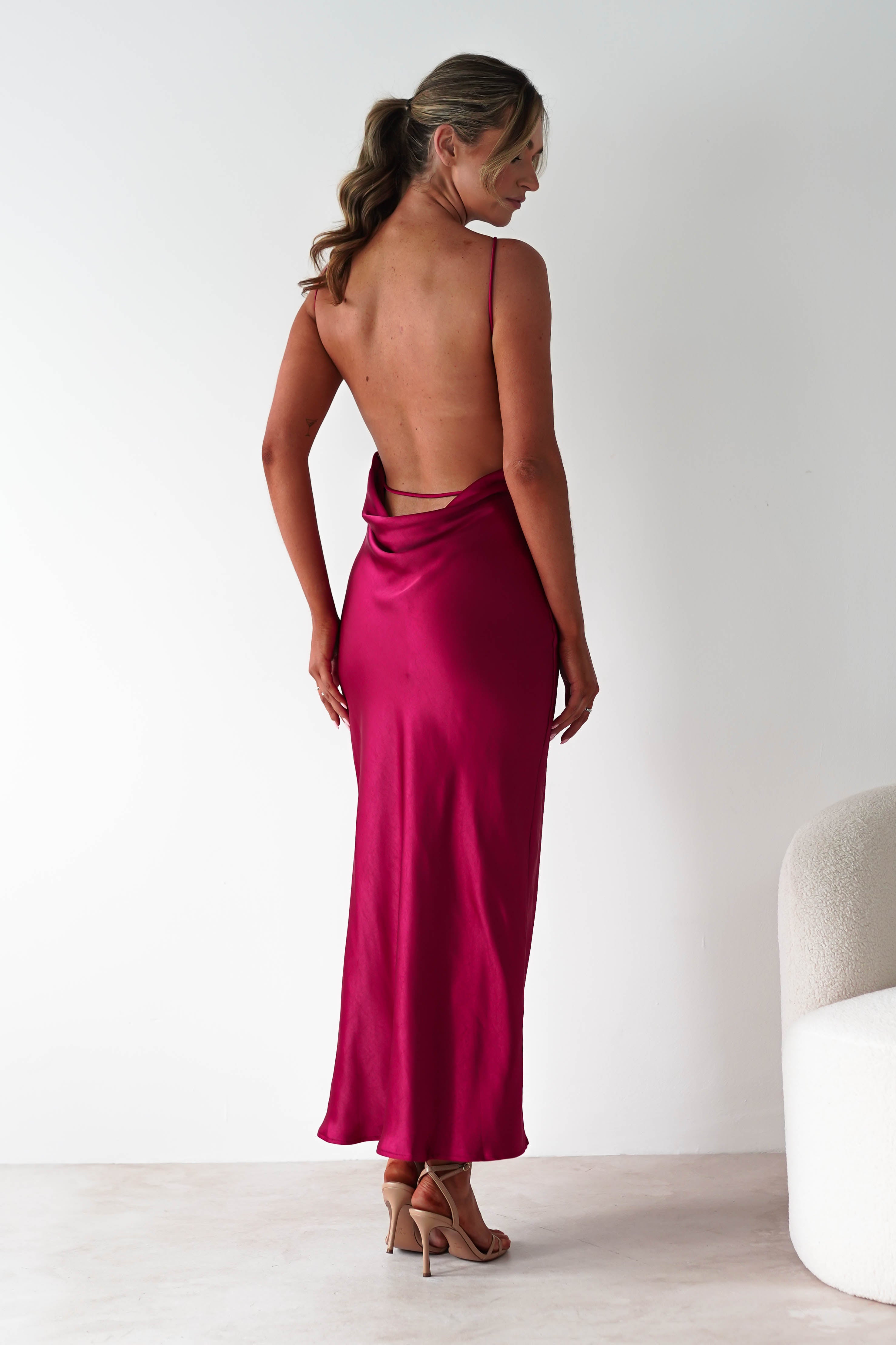 Bayleigh Soft Satin Maxi Dress | Berry Red | Oh Hello Clothing | XS (6)