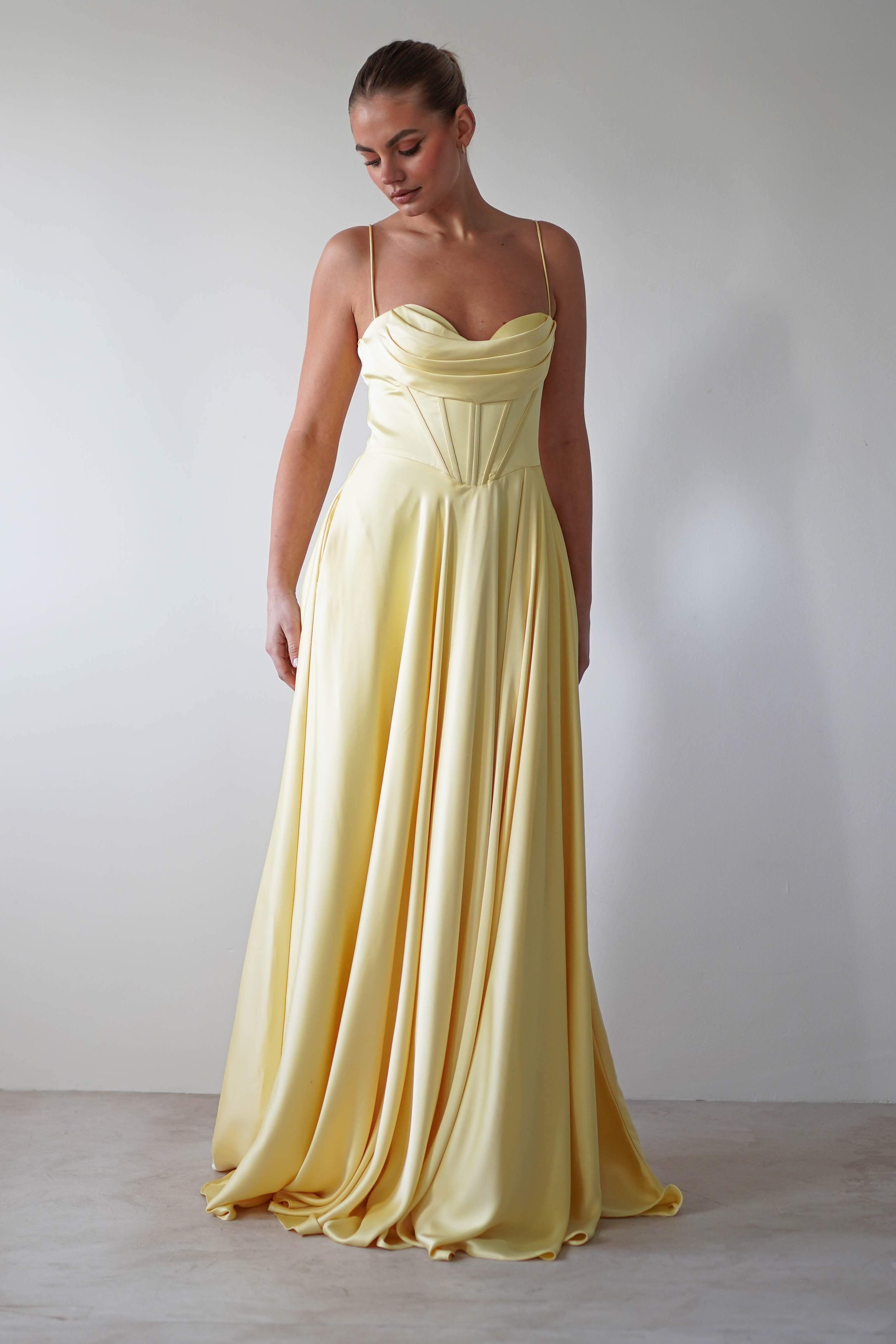 Bella Luxe Aline Satin Gown | Yellow - Oh Hello Clothing