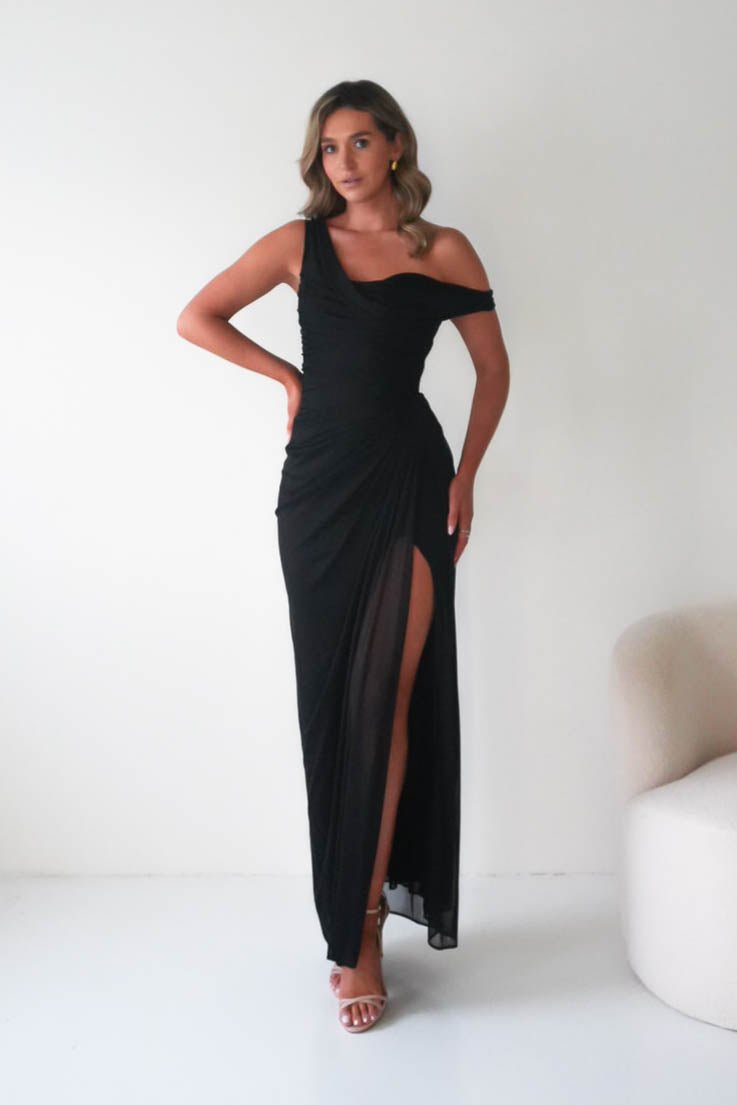 Oh Hello Clothing Dresses 1*Done-Berkley Draped Mesh Corset Maxi Gown | black