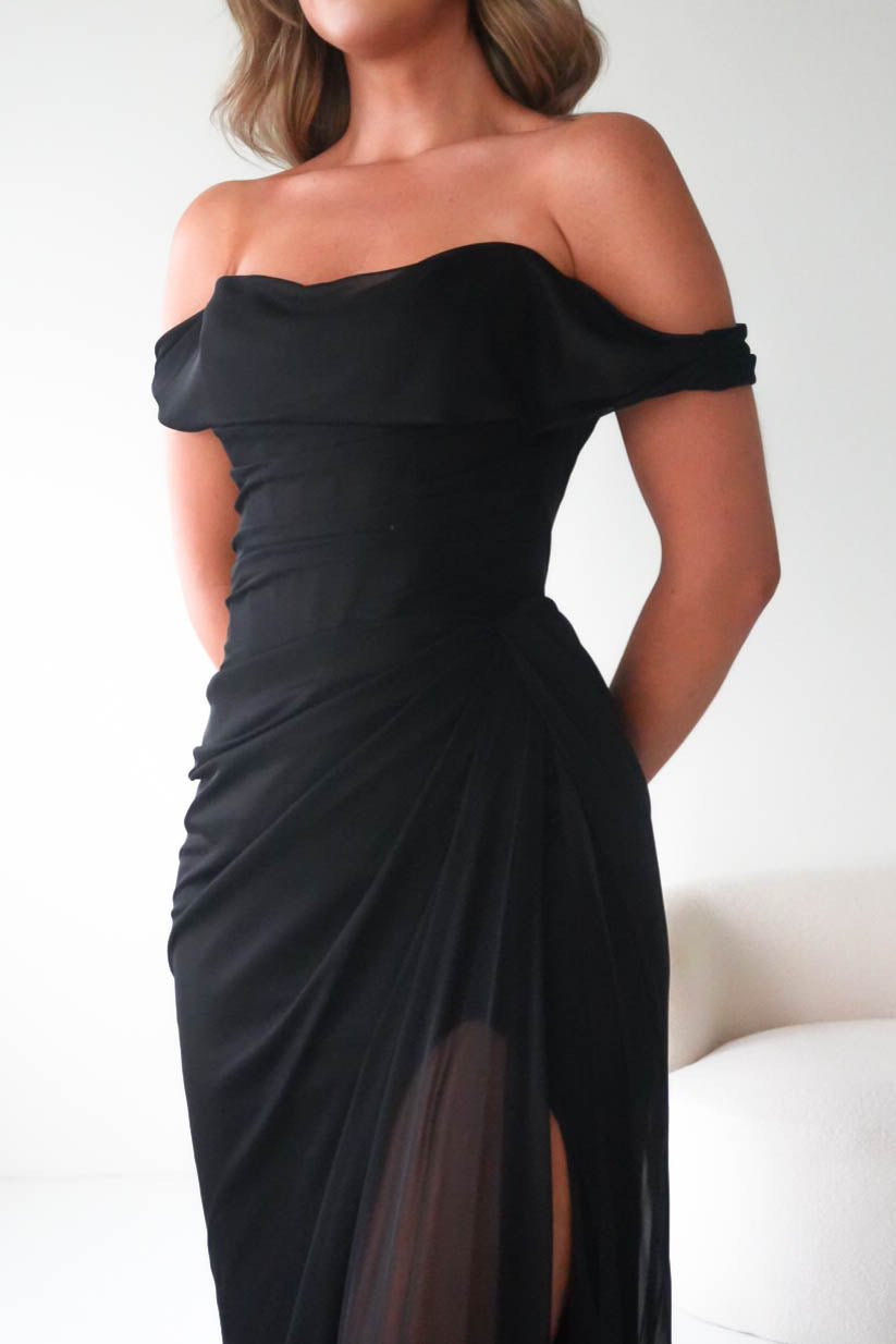 Oh Hello Clothing Dresses 1*Done-Berkley Draped Mesh Corset Maxi Gown | black