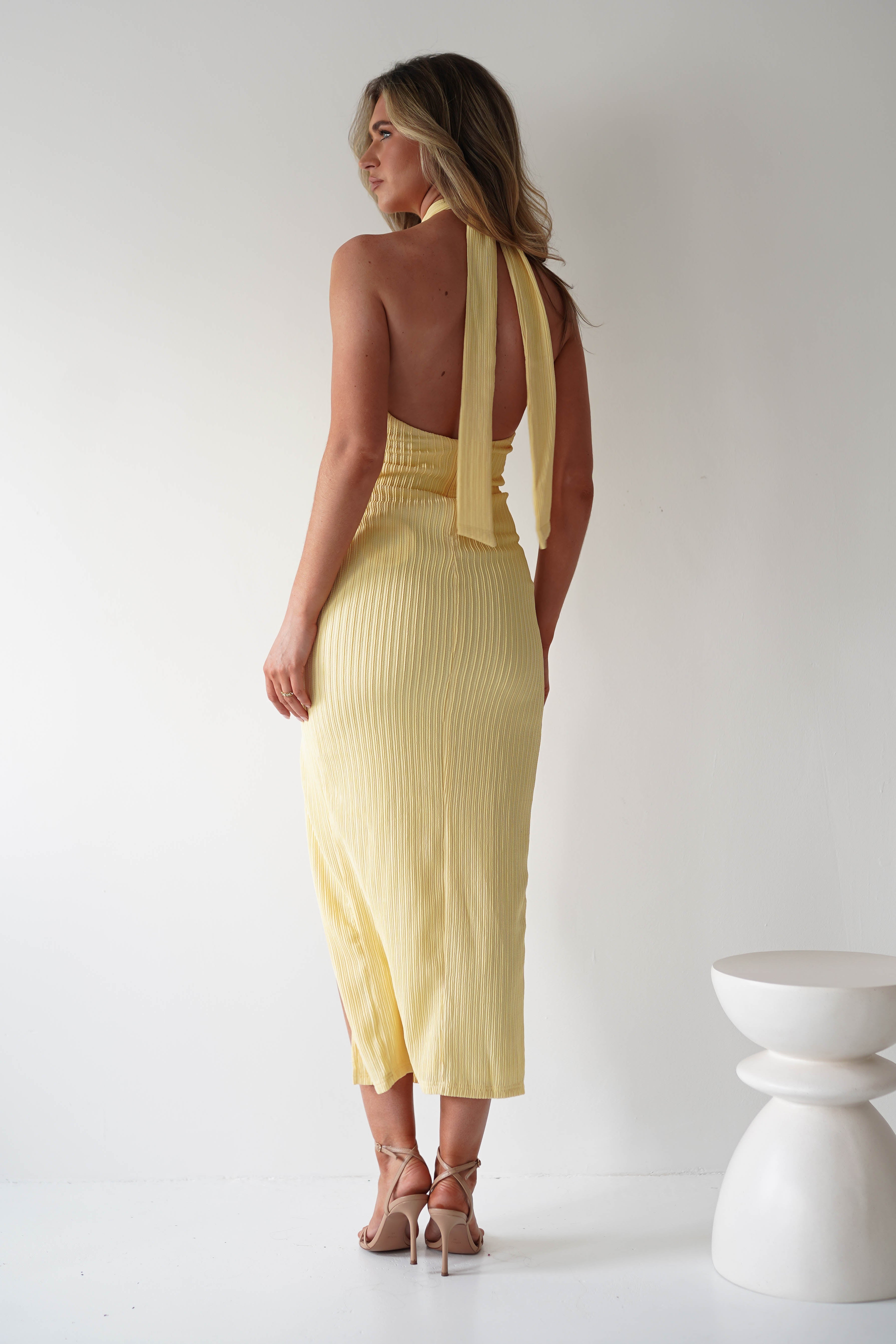 Bernice Ribbed Midaxi Dress | Yellow | Oh Hello Clothing | XS (6)