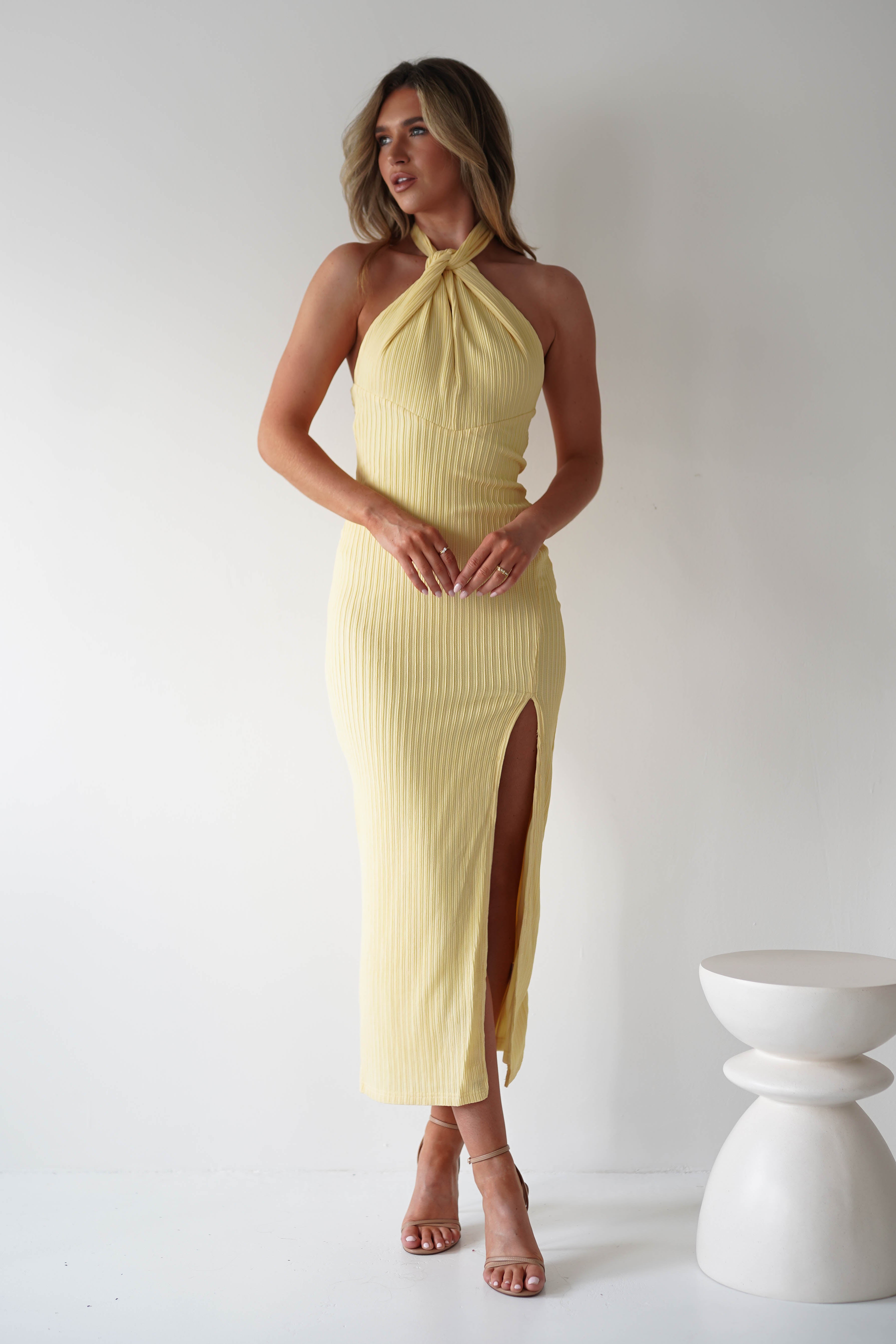 Bernice Ribbed Midaxi Dress | Yellow | Oh Hello Clothing | XS (6)