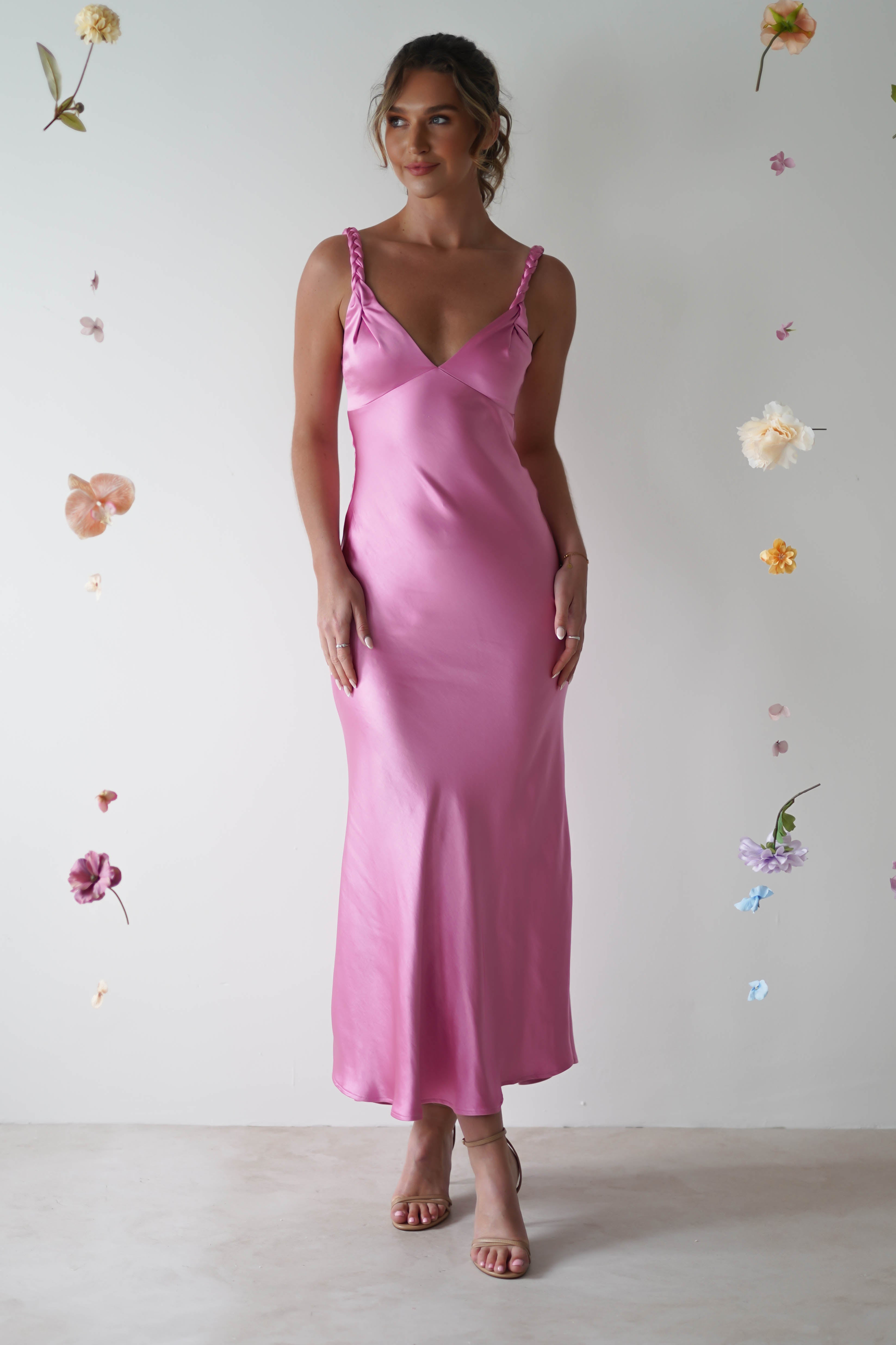 Bethanie Soft Satin Maxi Dress | Bright Pink