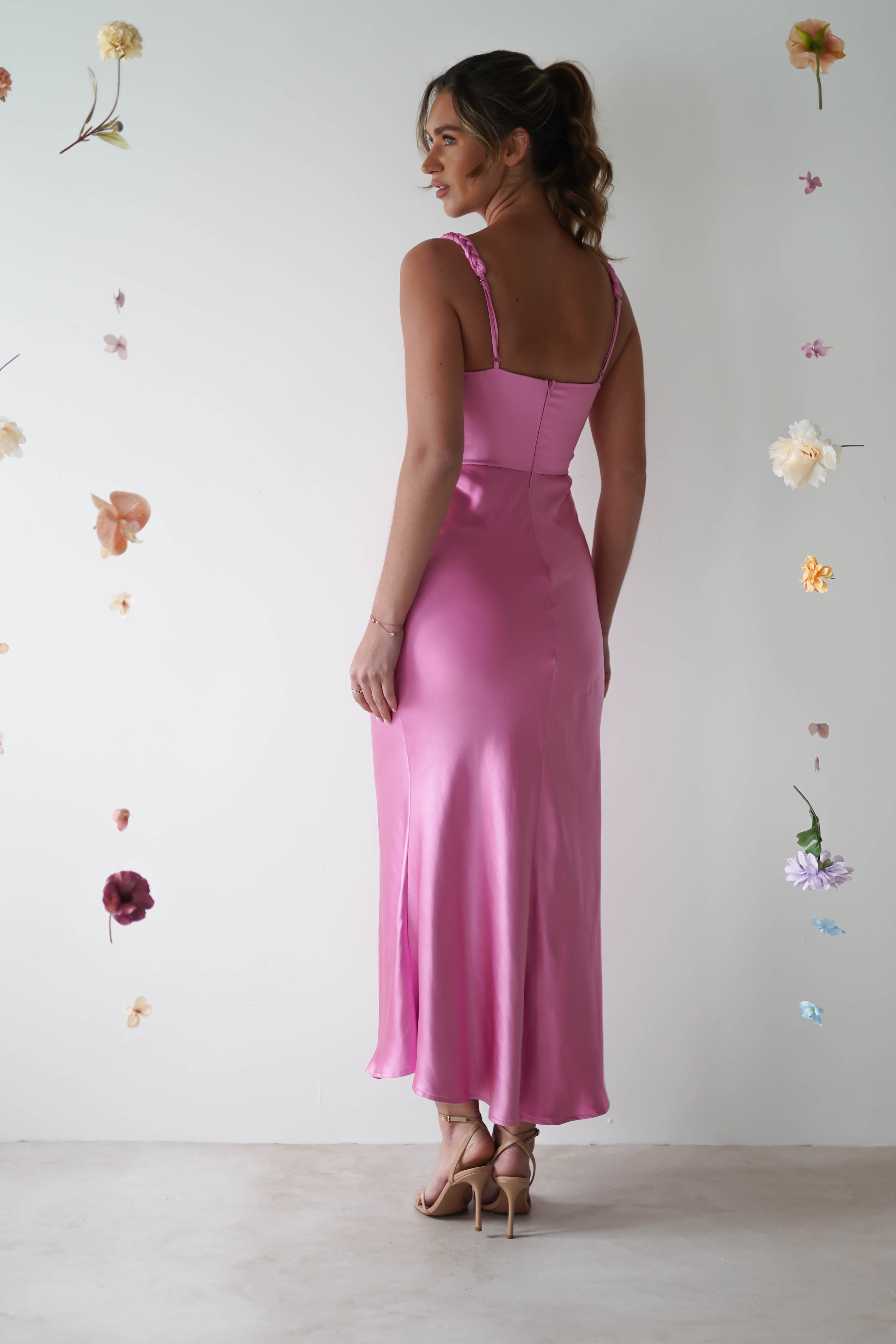 Bethanie Soft Satin Maxi Dress | Bright Pink - Oh Hello Clothing