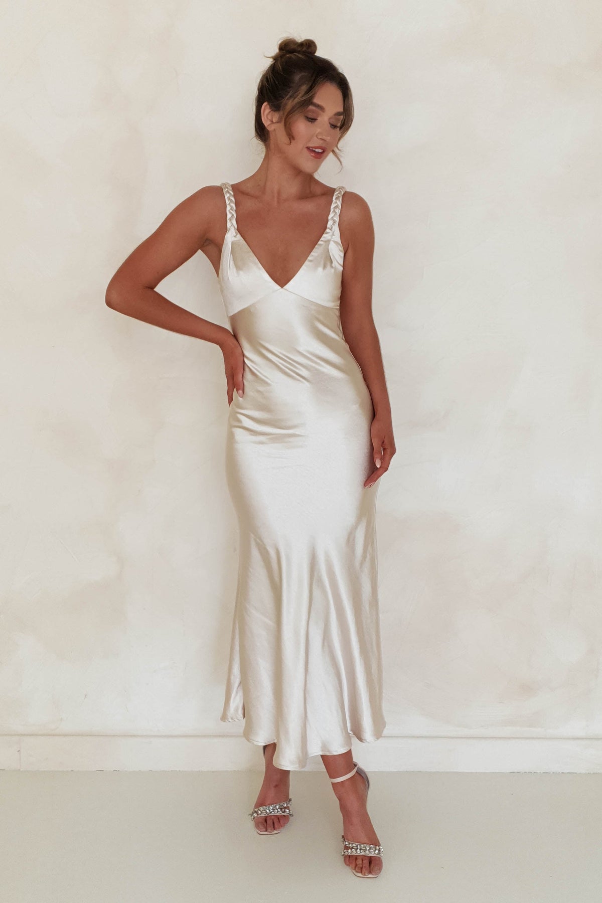 Bethanie Soft Satin Maxi Dress | Champagne | Oh Hello Clothing