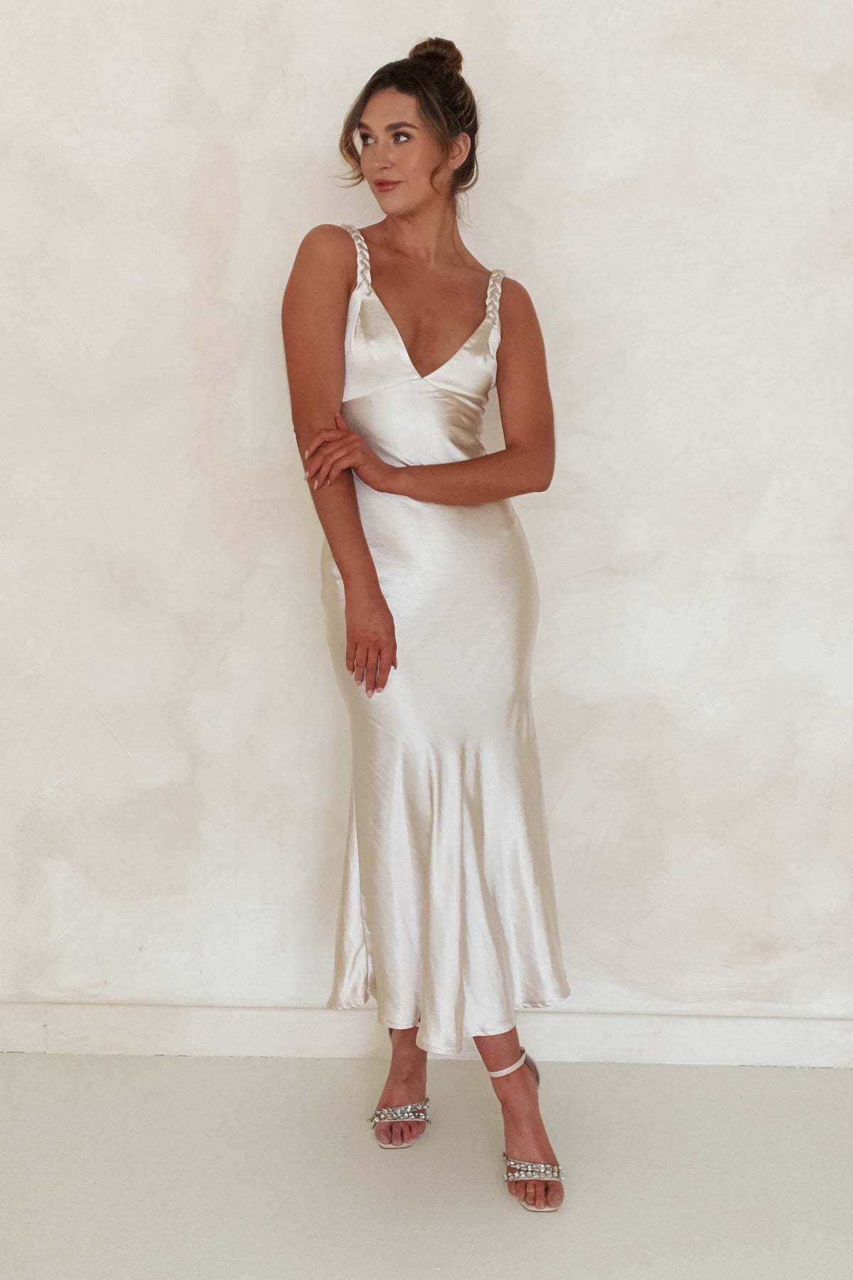 Bethanie Soft Satin Maxi Dress | Champagne | Oh Hello Clothing