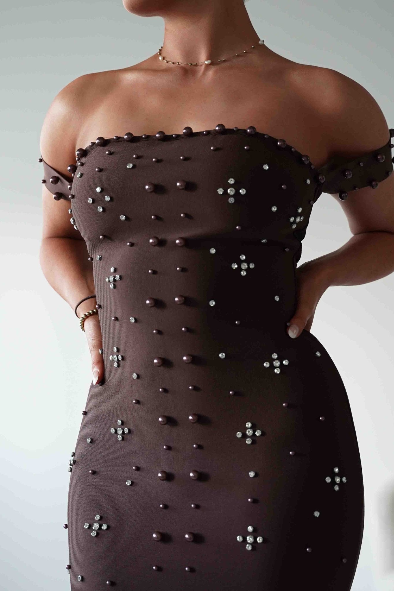 Oh Hello Clothing Dresses 1*DONE-Blayke Bodycon Bandage Maxi Dress BROWN