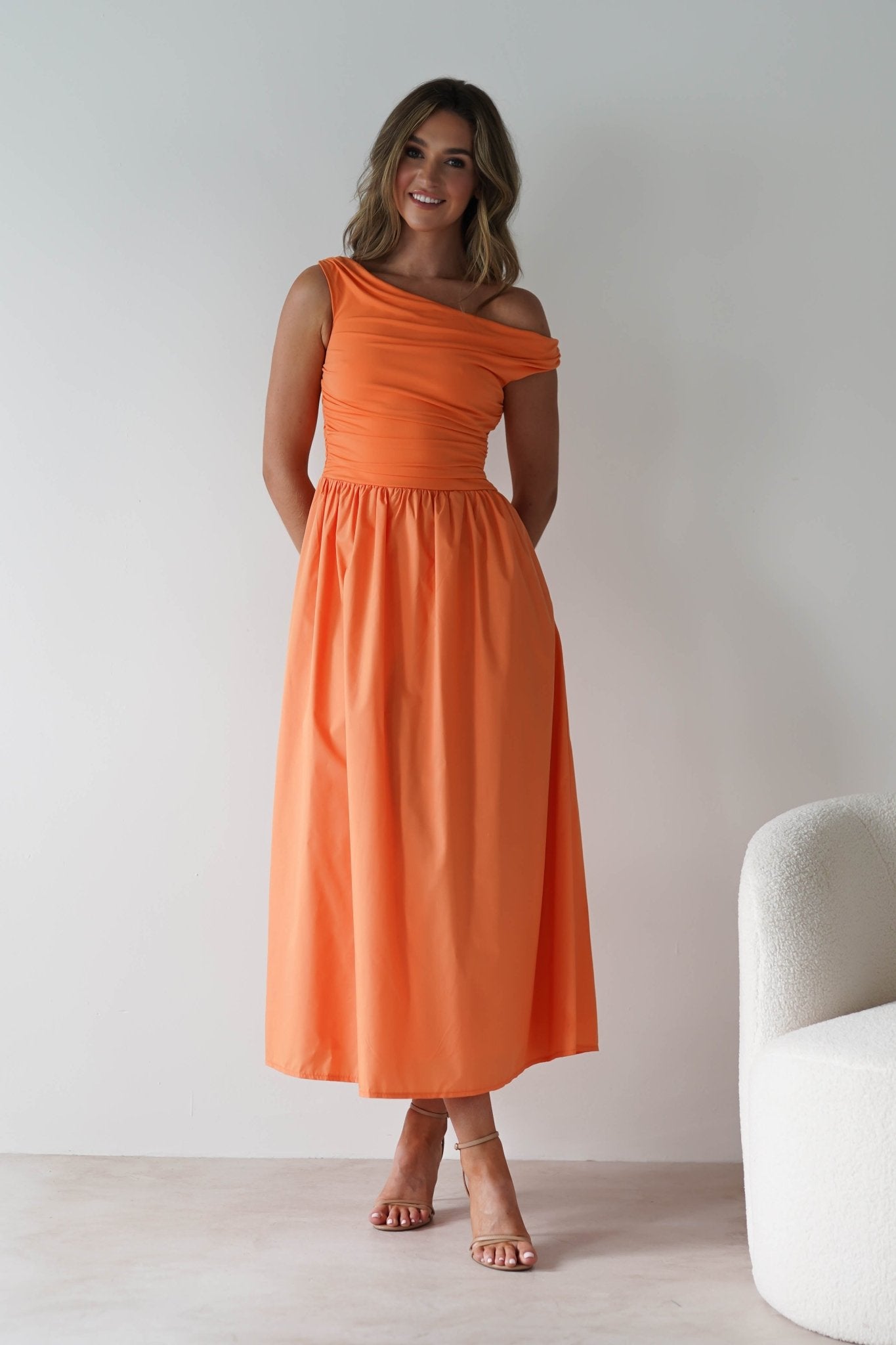 Bloom Skater Midaxi Dress | Orange | Oh Hello Clothing | XS (6)