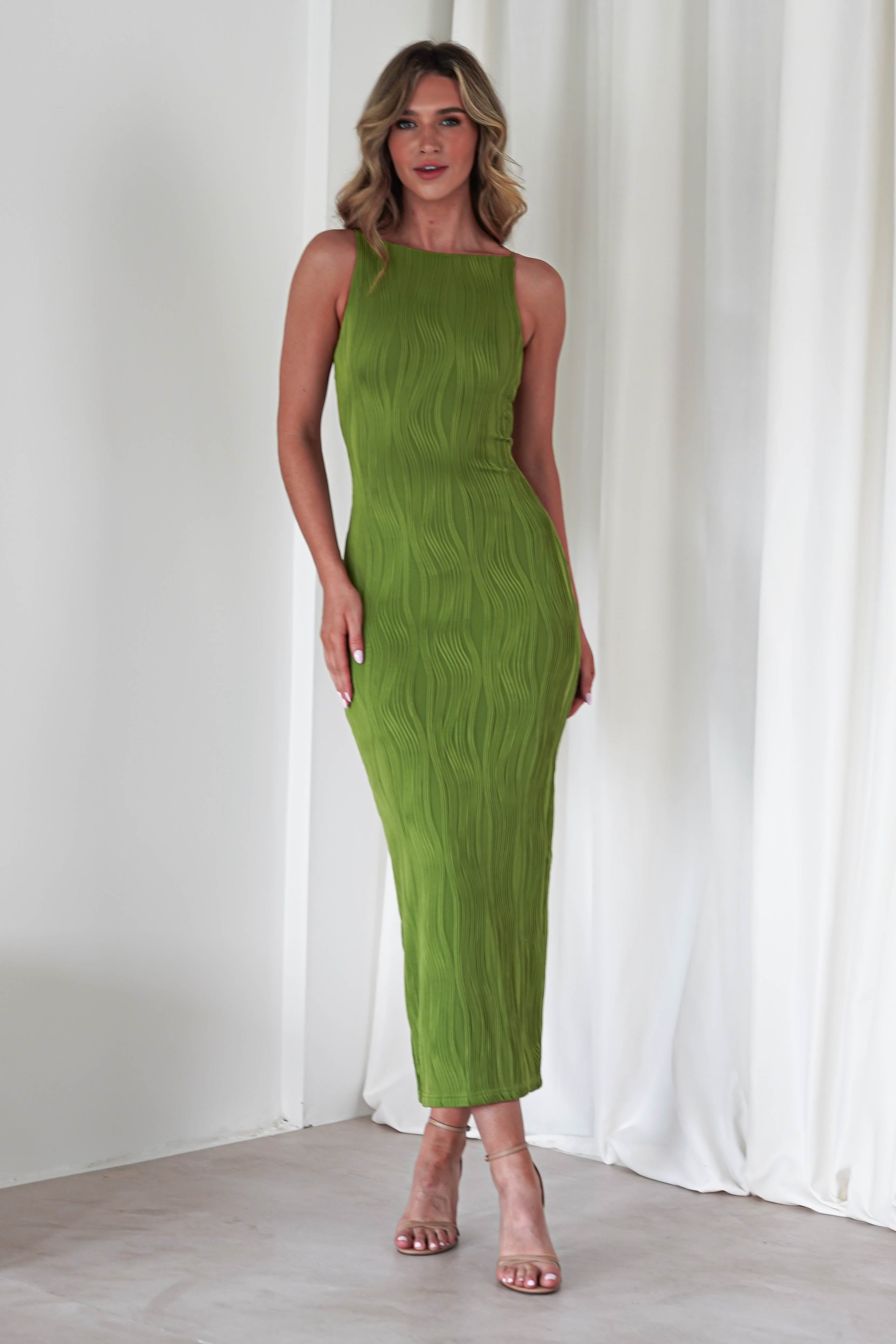 Brighton Textured Bodycon Midaxi Dress | Green | Oh Hello Clothing | XS (6)