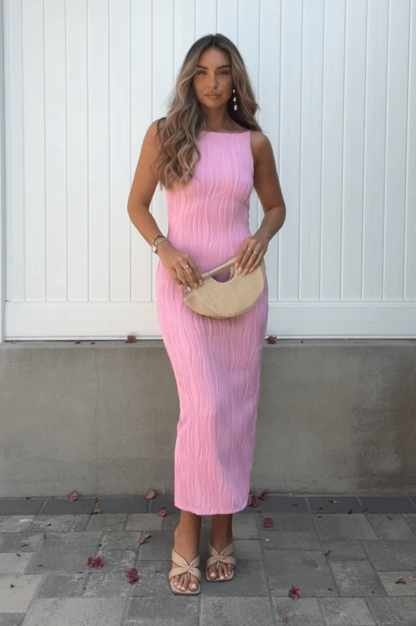 Brighton Textured Bodycon Midaxi Dress | Pink - Oh Hello Clothing