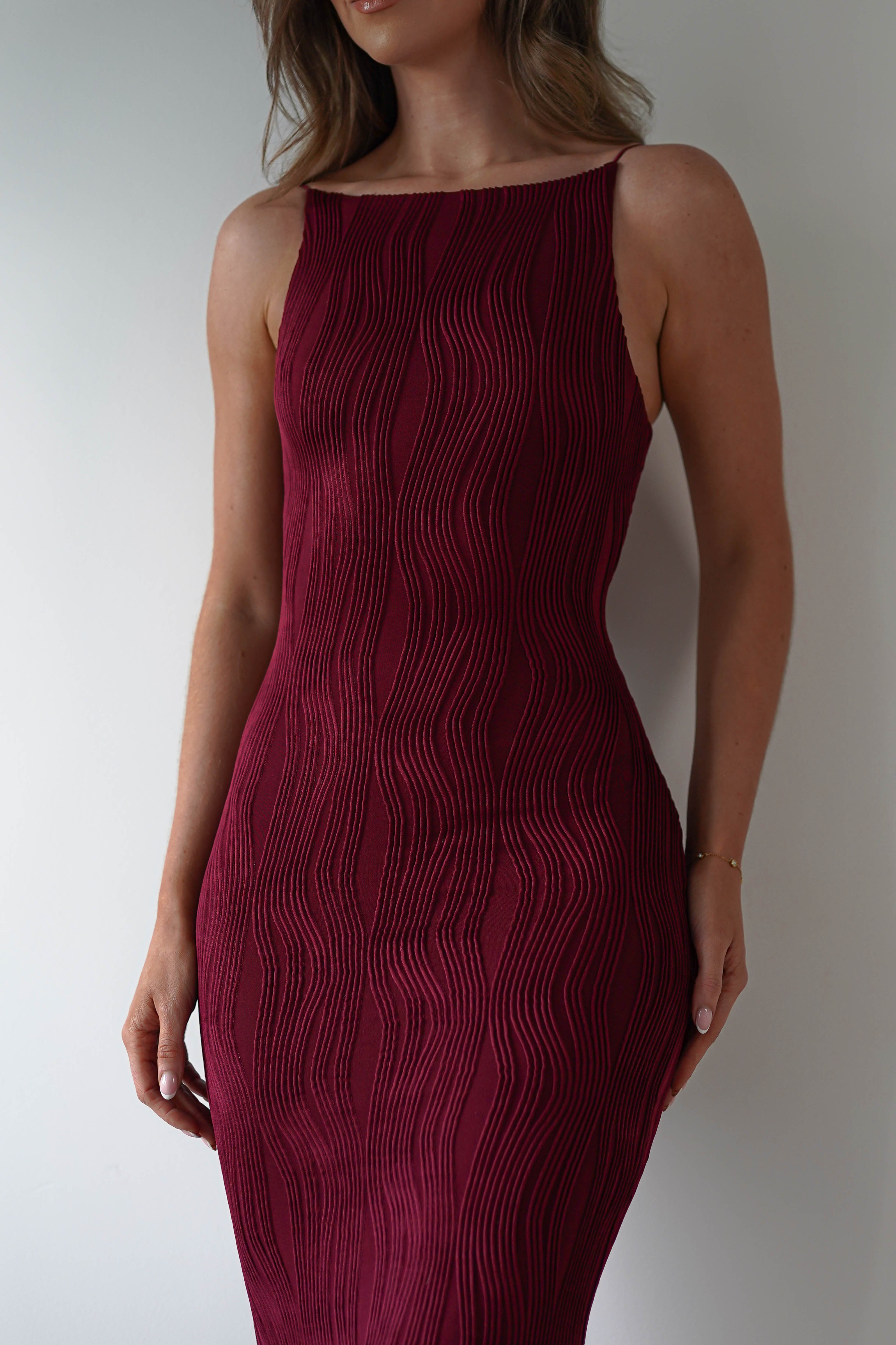 Brighton Textured Bodycon Midaxi Dress | Wine | Oh Hello Clothing | XS (6)