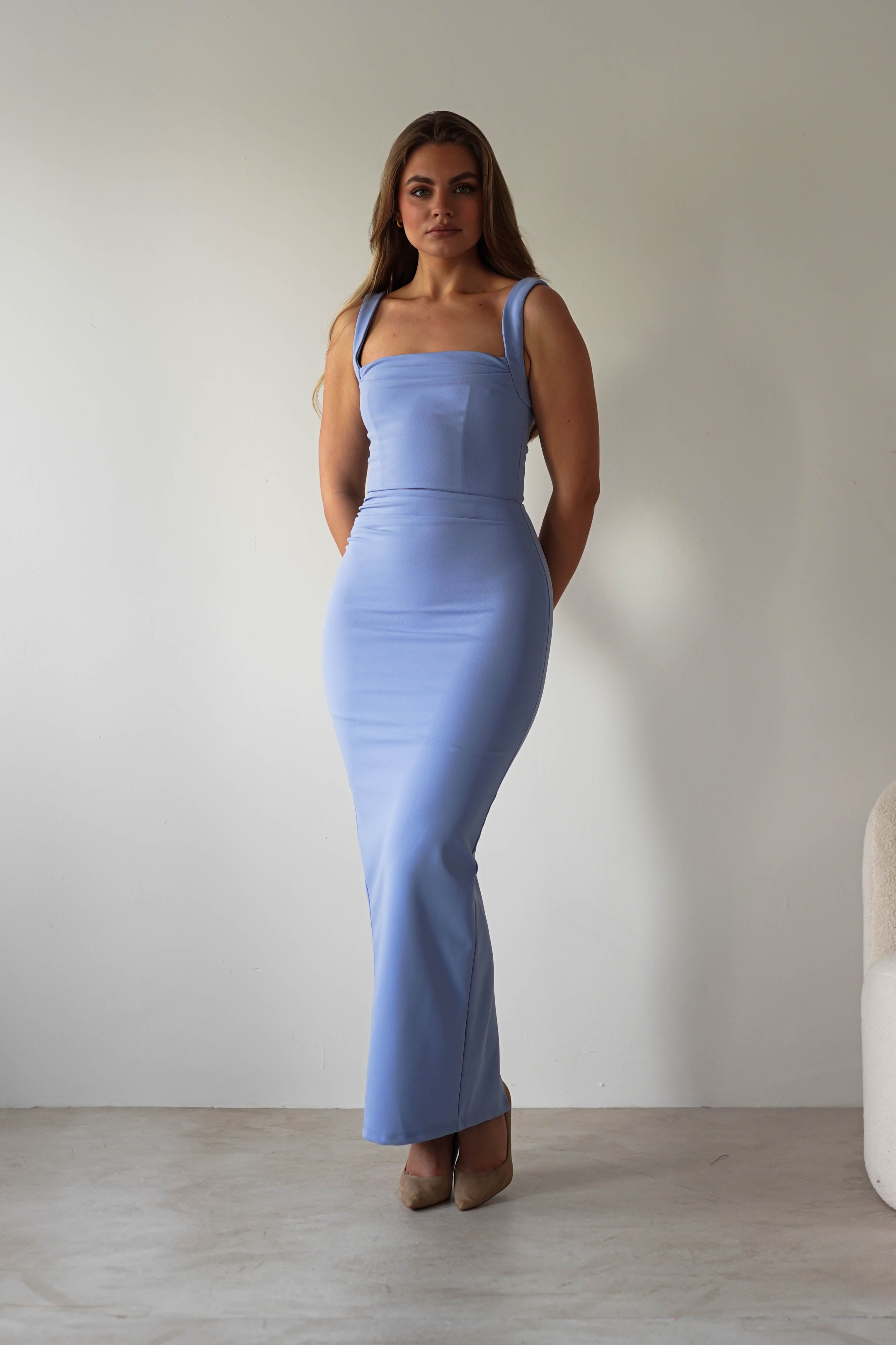 Brooke Square Neck Maxi Dress | Blue | Oh Hello Clothing | XS (6)