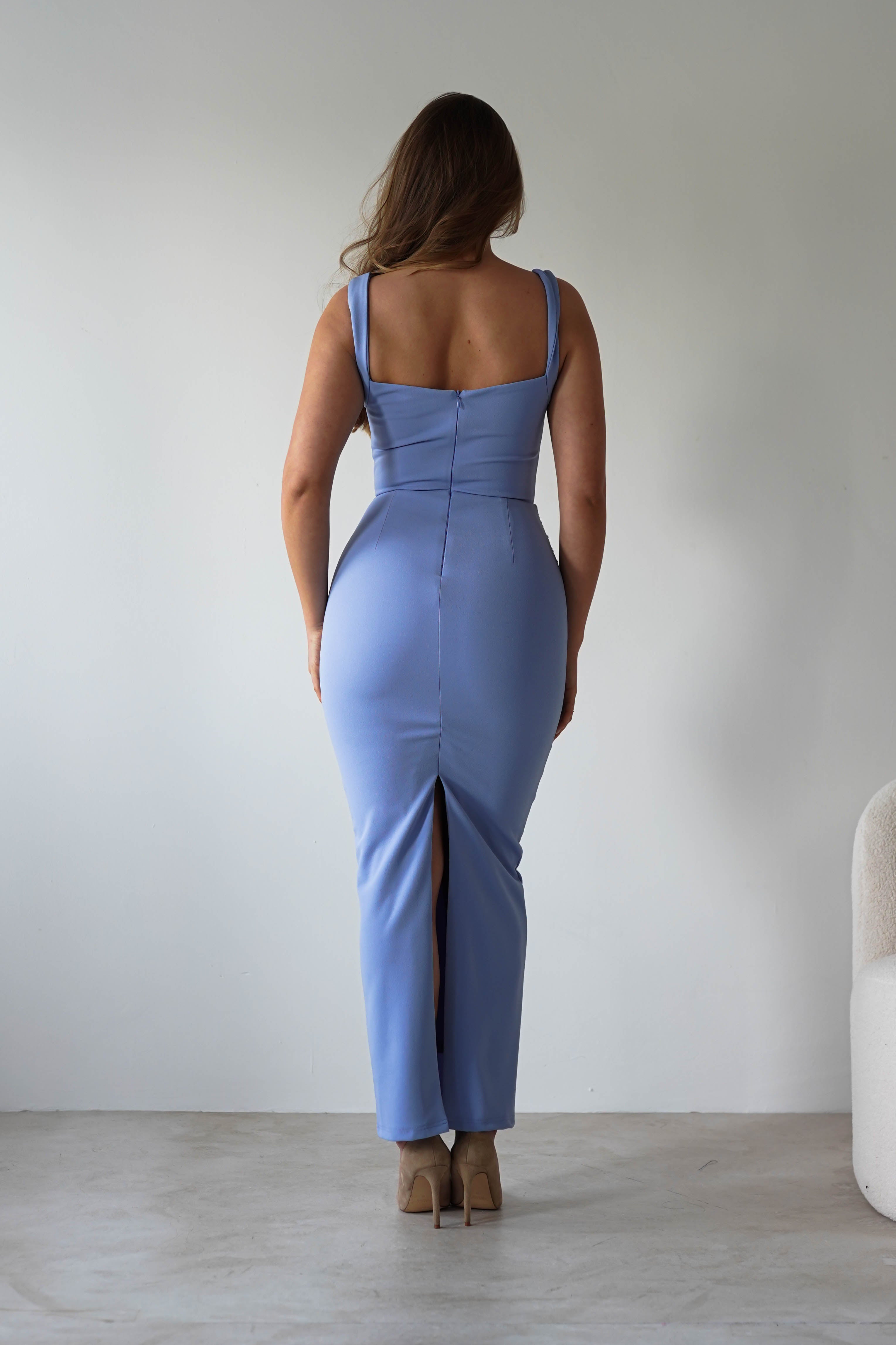 Brooke Square Neck Maxi Dress | Blue | Oh Hello Clothing | XS (6)