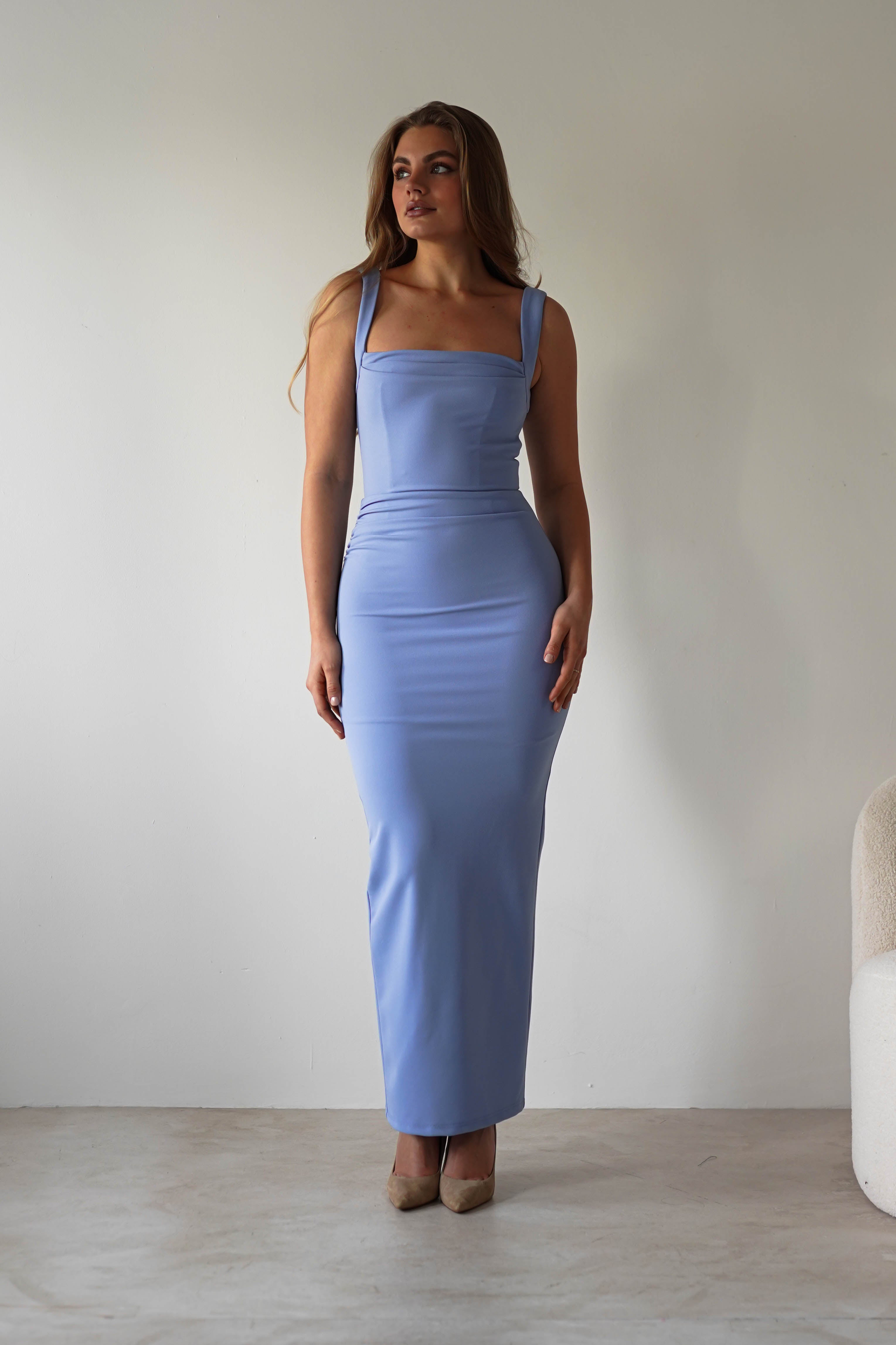 Brooke Square Neck Maxi Dress | Blue | Oh Hello Clothing | XS (6)