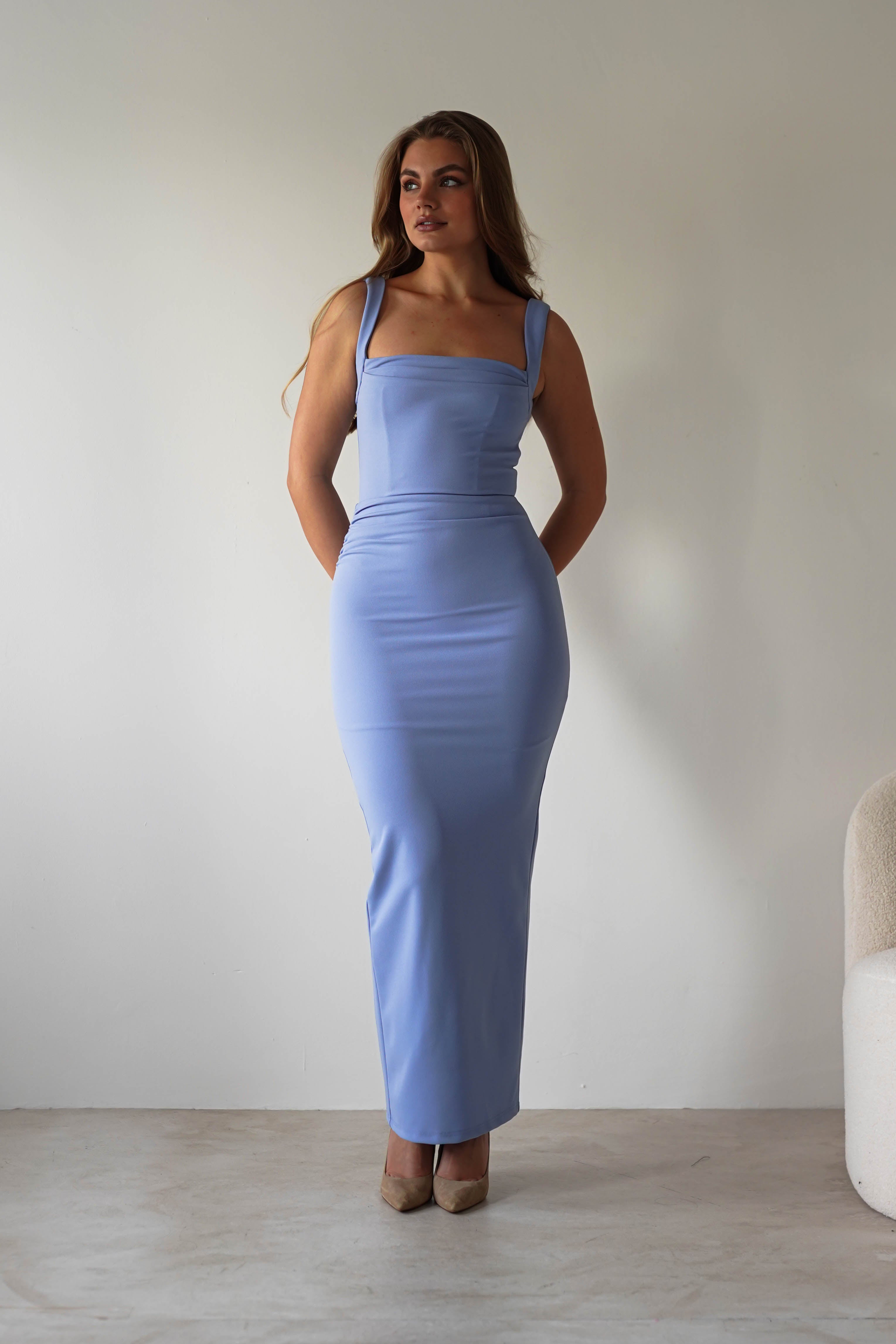 Brooke Square Neck Maxi Dress | Blue | Oh Hello Clothing | XS (6)