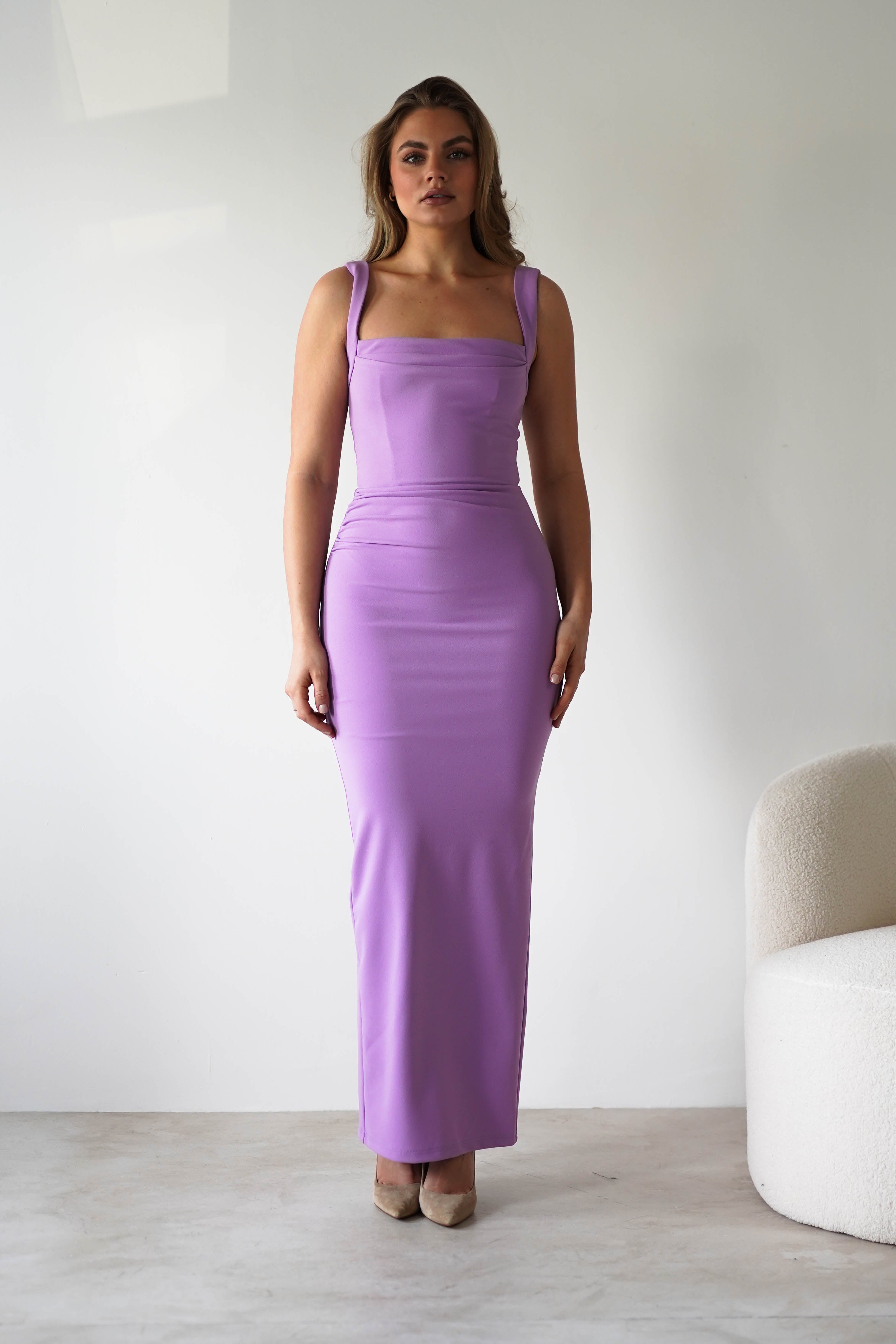 Brooke Square Neck Maxi Dress | Lilac | Oh Hello Clothing | XS (6)
