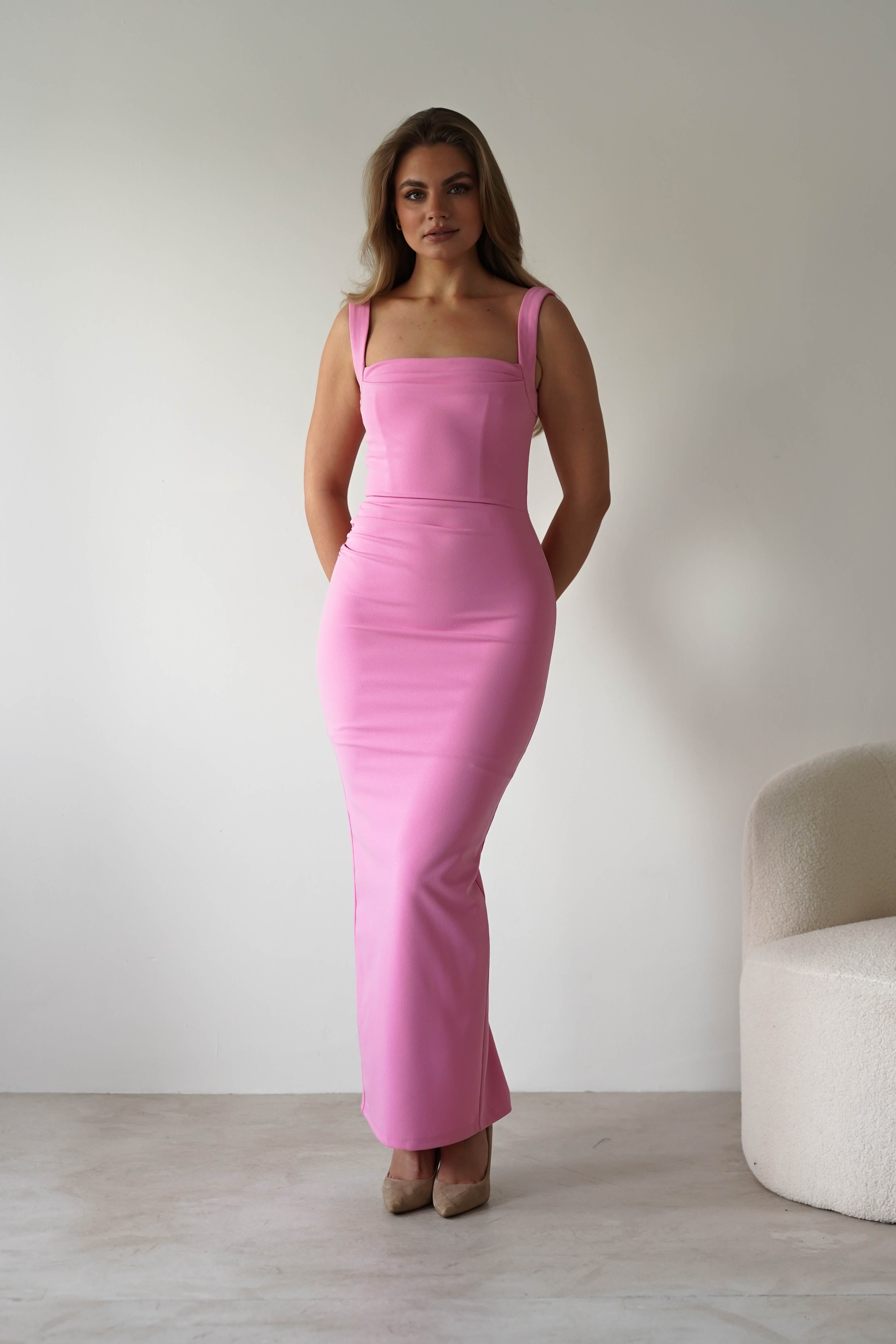 Brooke Square Neck Maxi Dress | Pink | Oh Hello Clothing | XS (6)