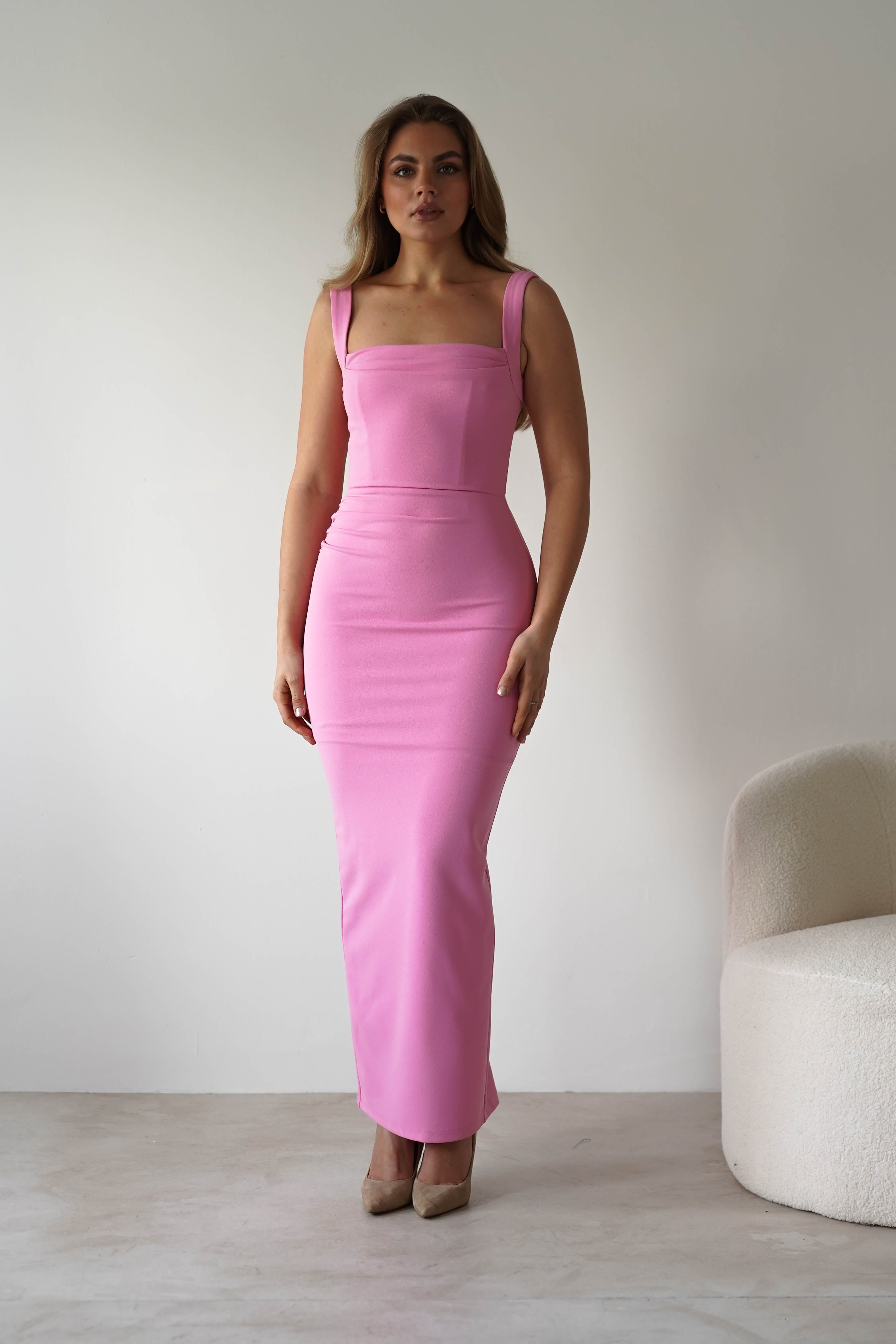 Brooke Square Neck Maxi Dress | Pink | Oh Hello Clothing | XS (6)