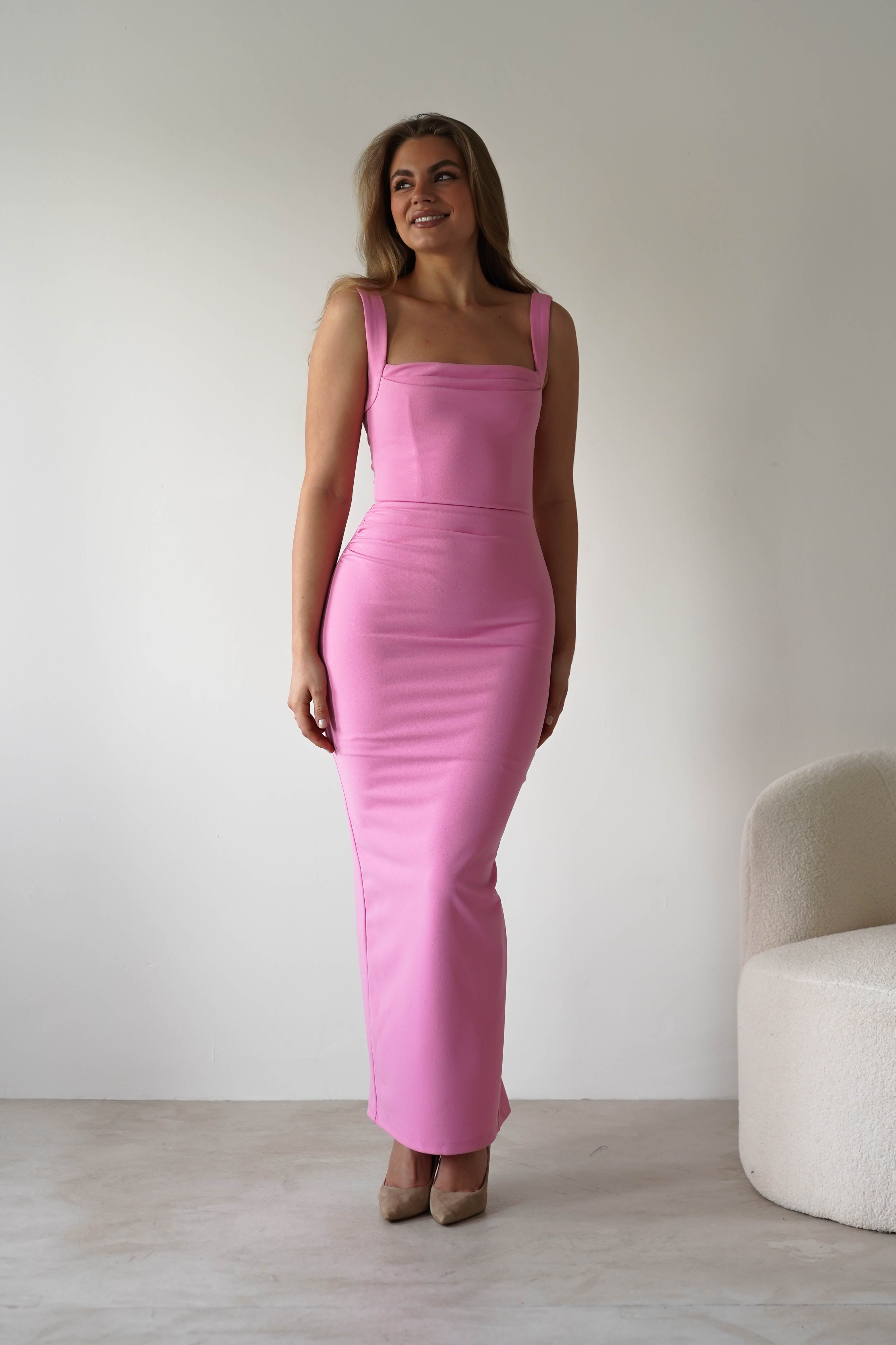 Brooke Square Neck Maxi Dress | Pink | Oh Hello Clothing | XS (6)