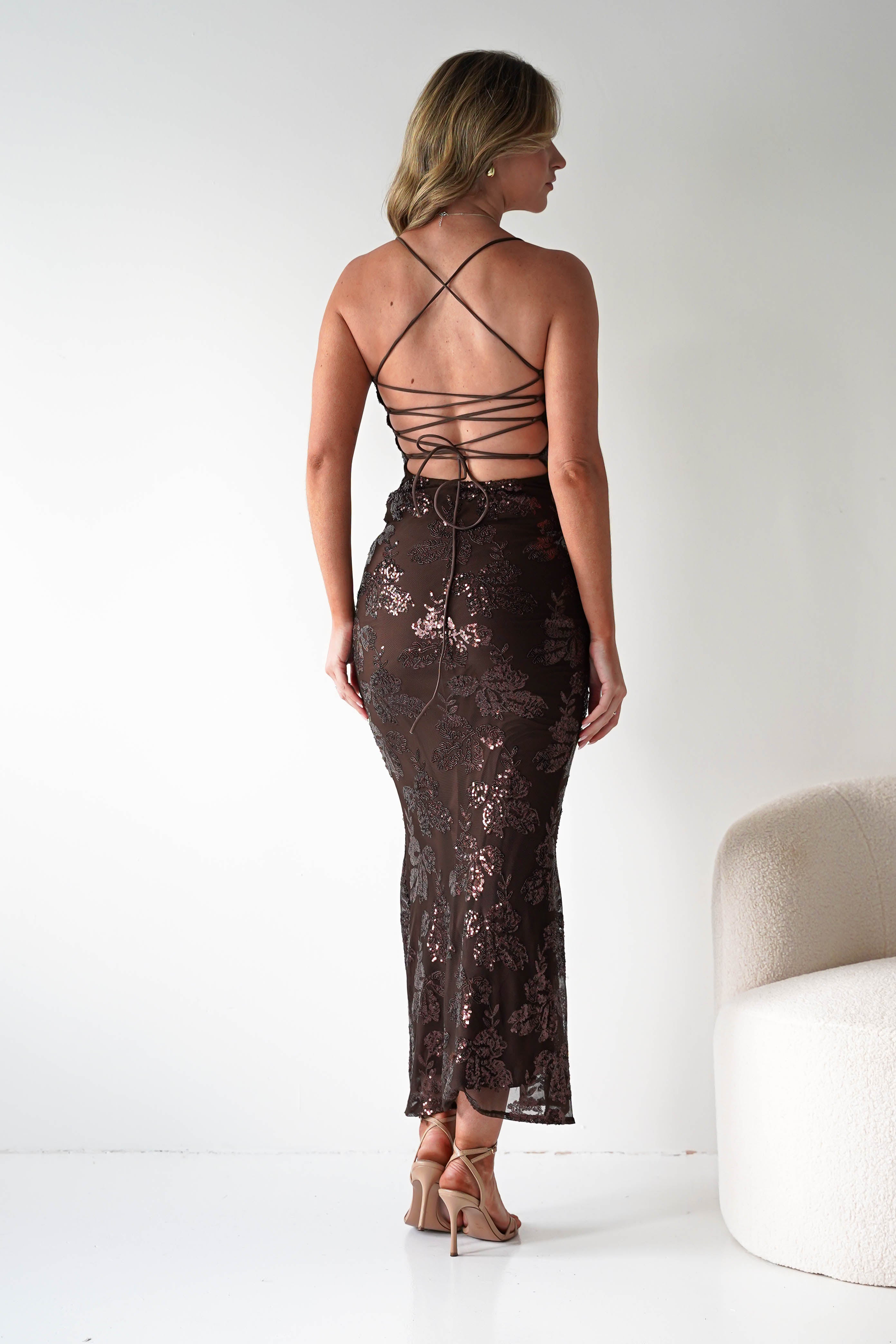 Oh Hello Clothing Dresses Calle Bodycon Sequin Maxi Dress | Brown