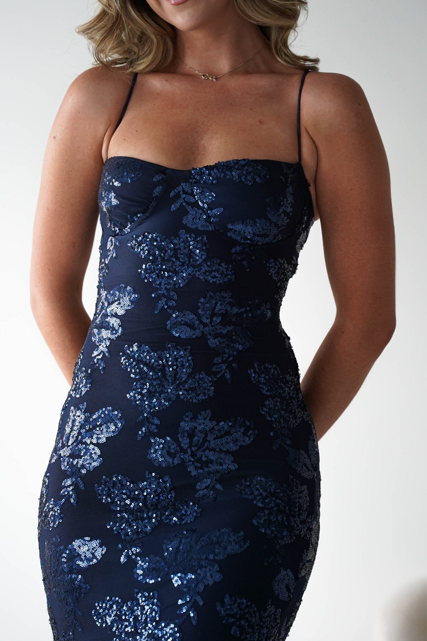 Calle Bodycon Sequin Maxi Dress | Navy | Oh Hello Clothing | S/M - 8 - 10