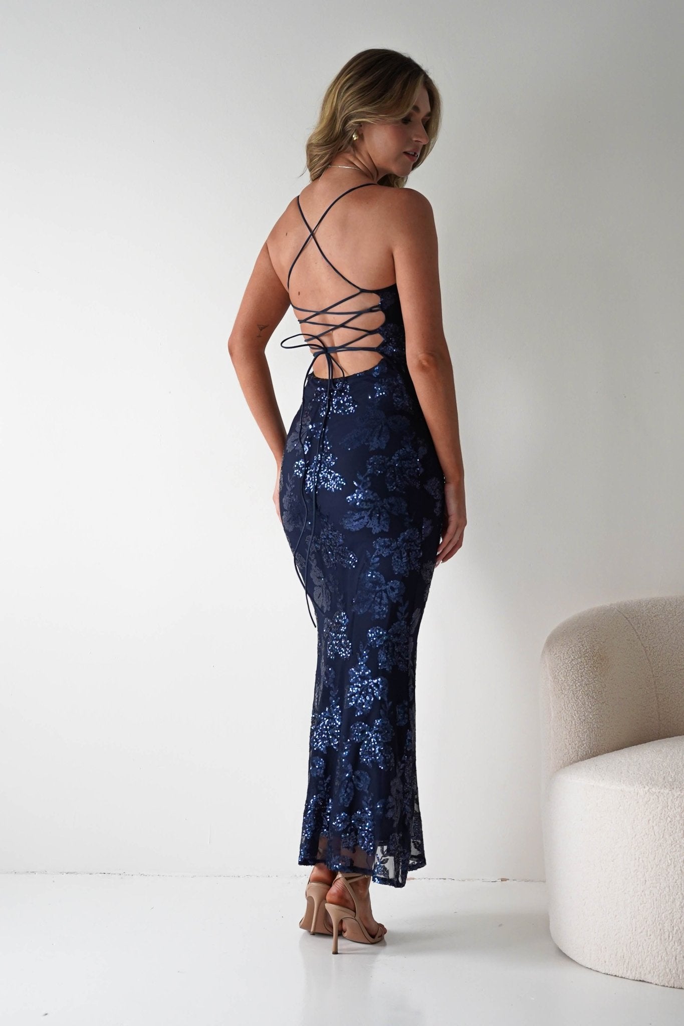 Calle Bodycon Sequin Maxi Dress | Navy | Oh Hello Clothing | S/M - 8 - 10