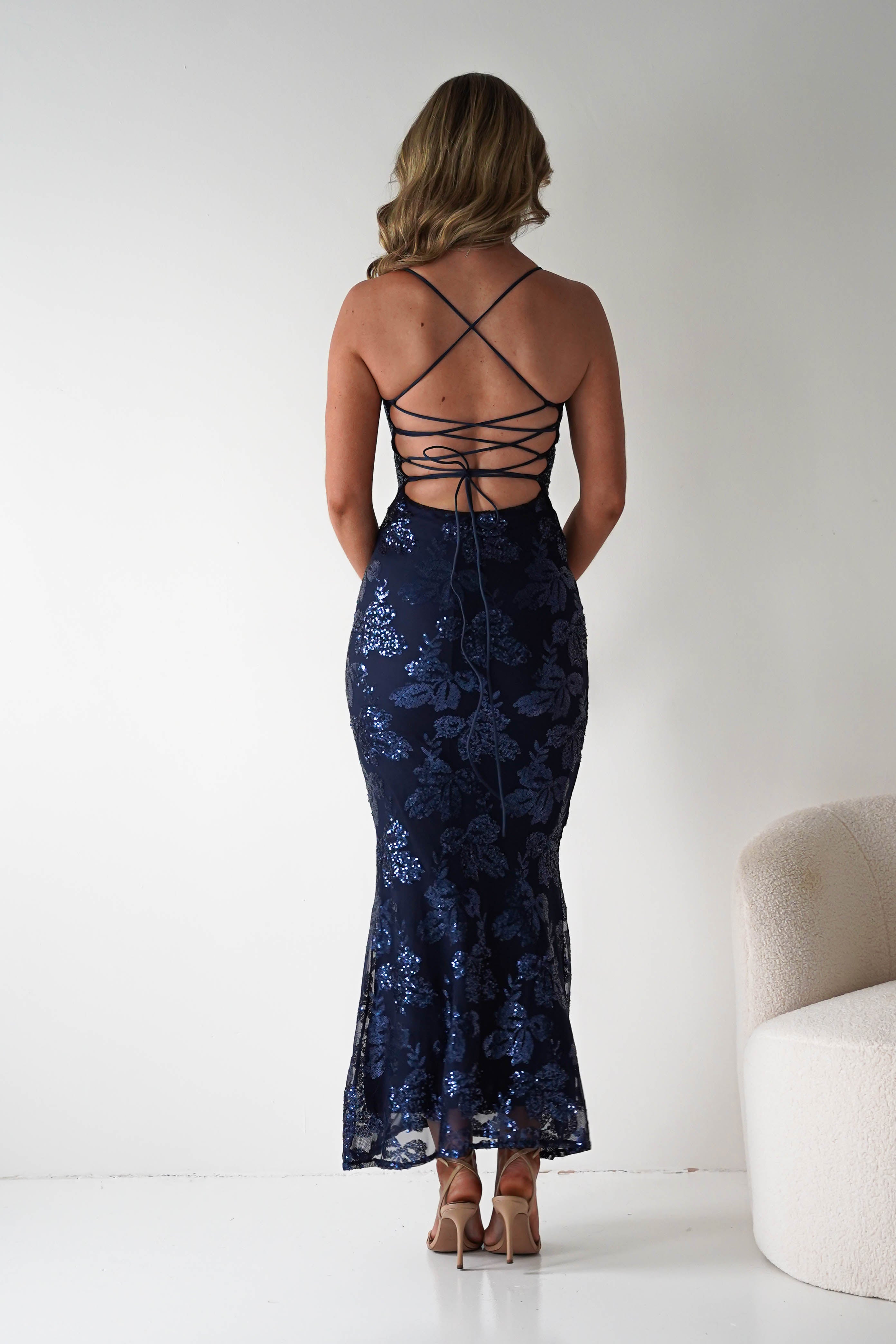 Oh Hello Clothing Dresses Calle Bodycon Sequin Maxi Dress | Navy