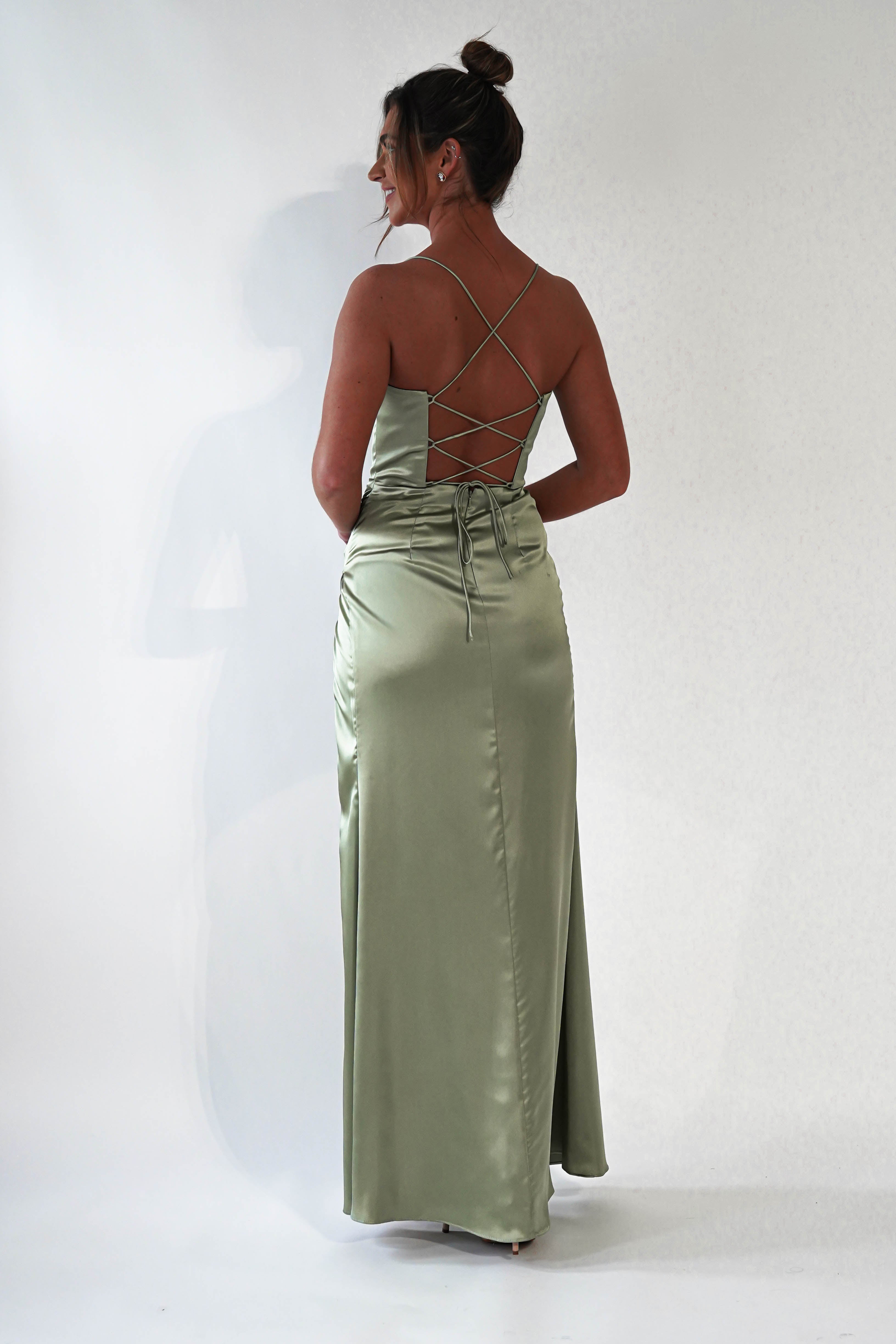 Julianne Corset Satin Gown | Sage - Oh Hello Clothing