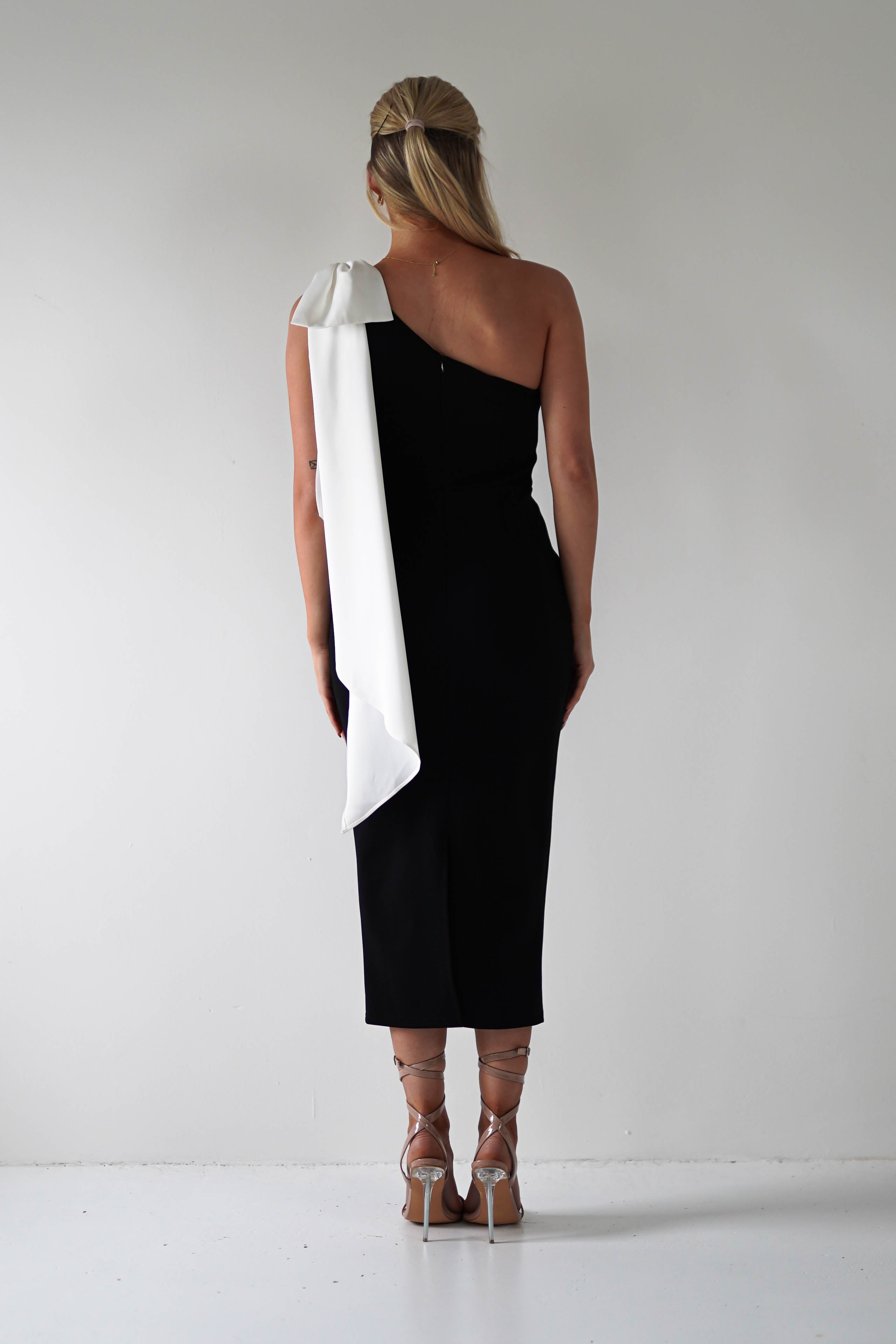 Camella Bodycon Bow Detail Midi Dress | Black | Oh Hello Clothing | XS (6)