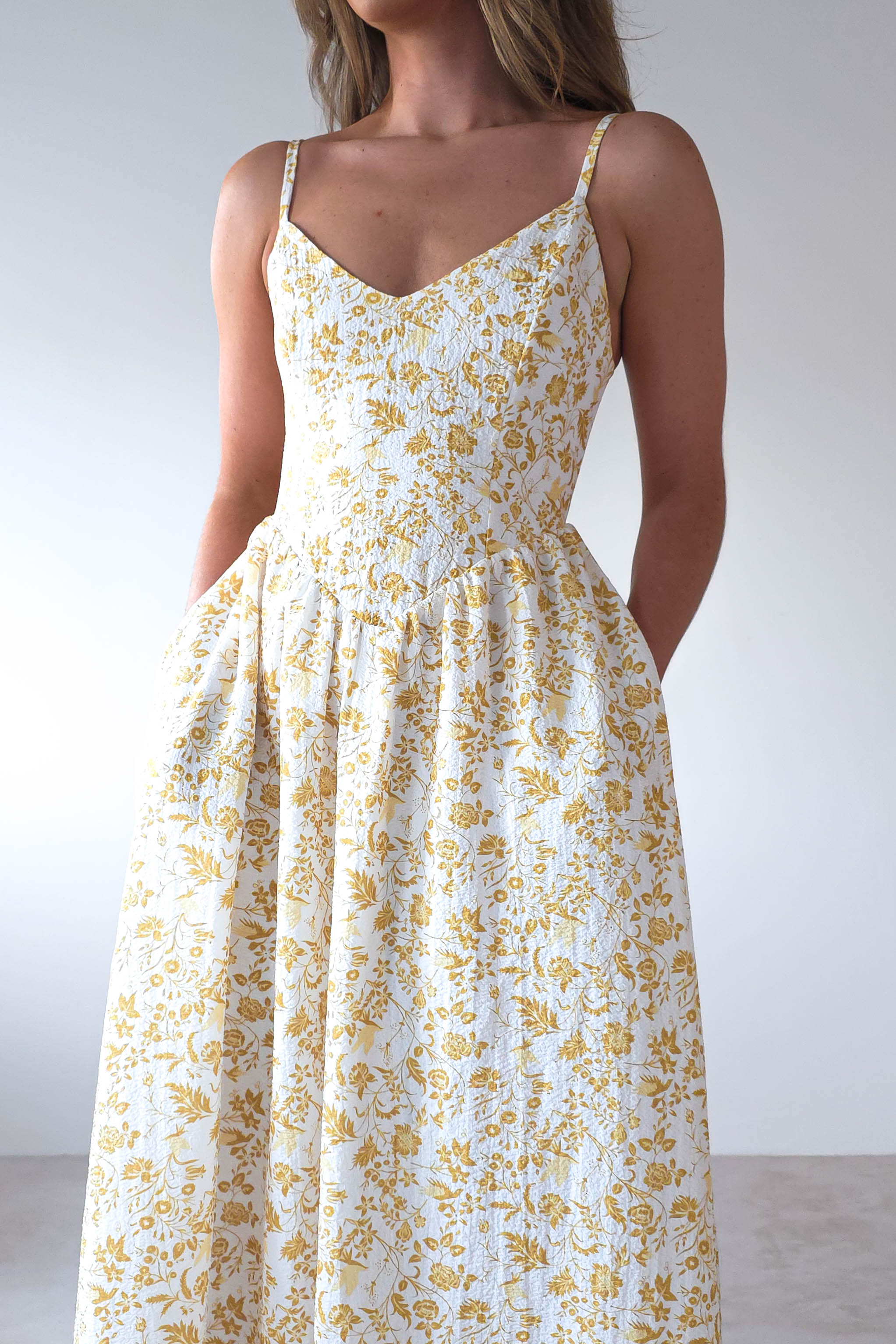 Carolyn Floral Print Maxi Dress | Yellow Print | Oh Hello Clothing | XS (6)