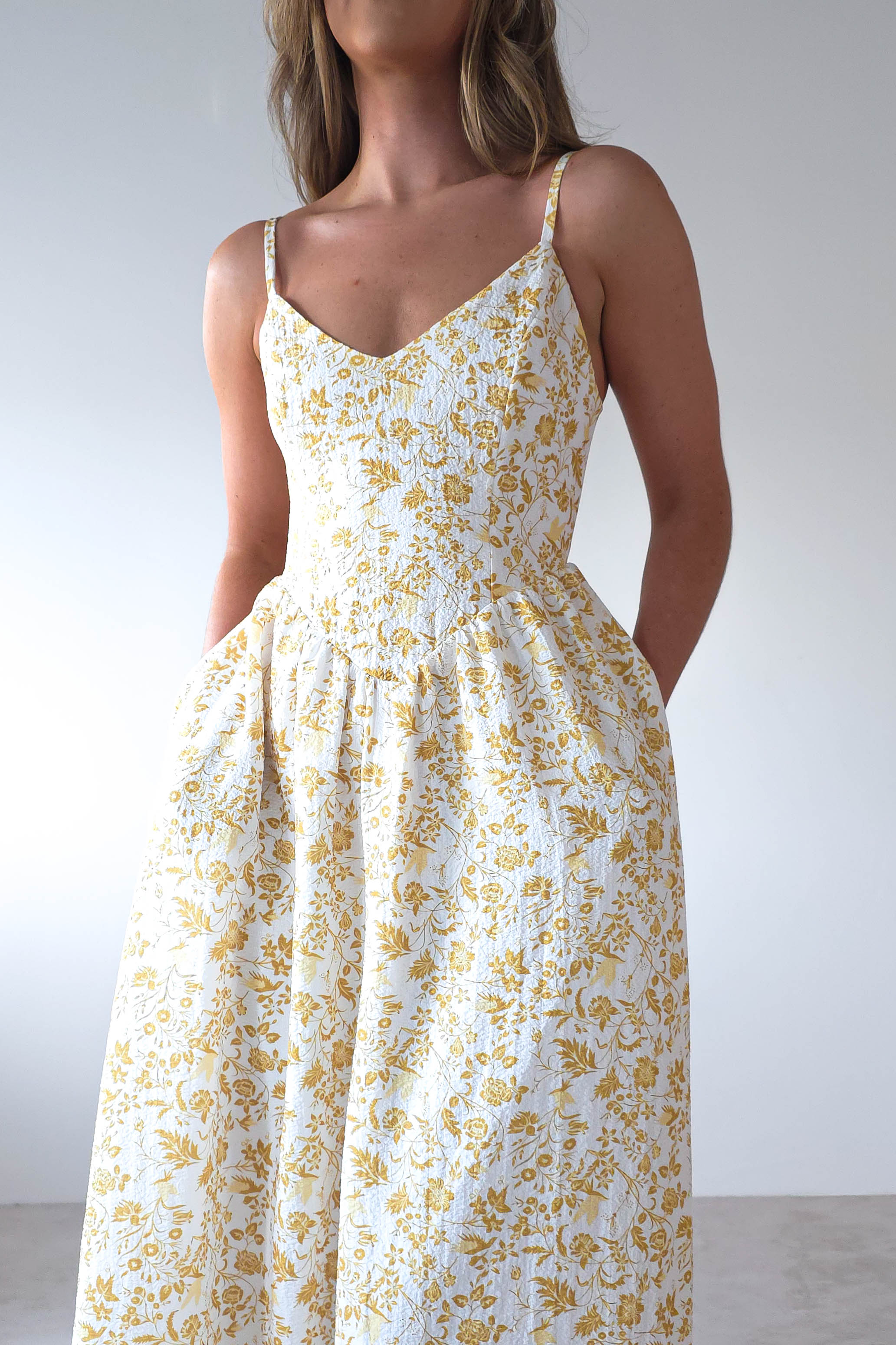 Carolyn Floral Print Maxi Dress | Yellow Print | Oh Hello Clothing | XS (6)