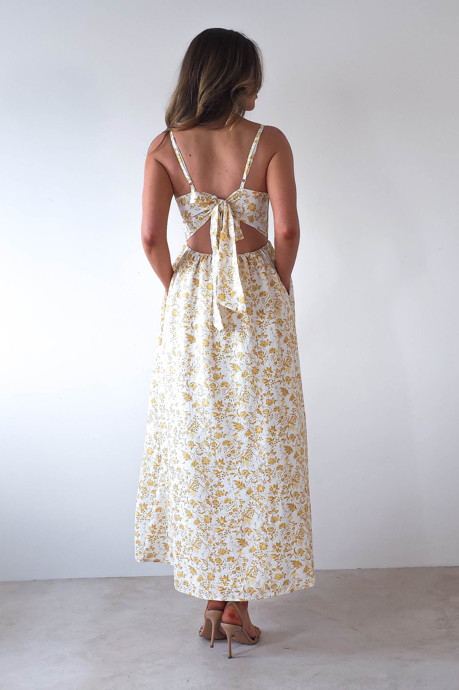 Carolyn Floral Print Maxi Dress | Yellow Print | Oh Hello Clothing | XS (6)