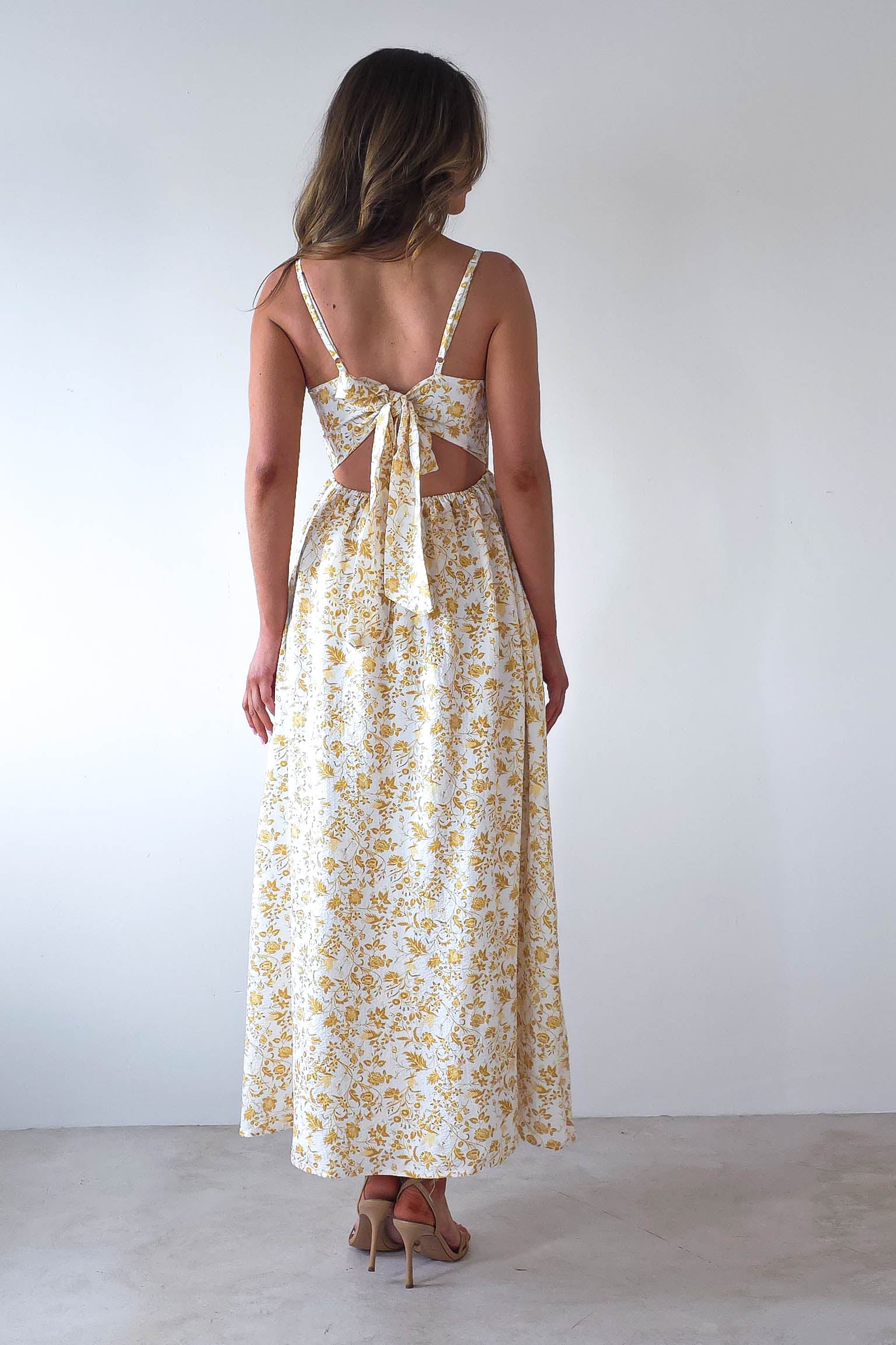 Carolyn Floral Print Maxi Dress | Yellow Print | Oh Hello Clothing | XS (6)