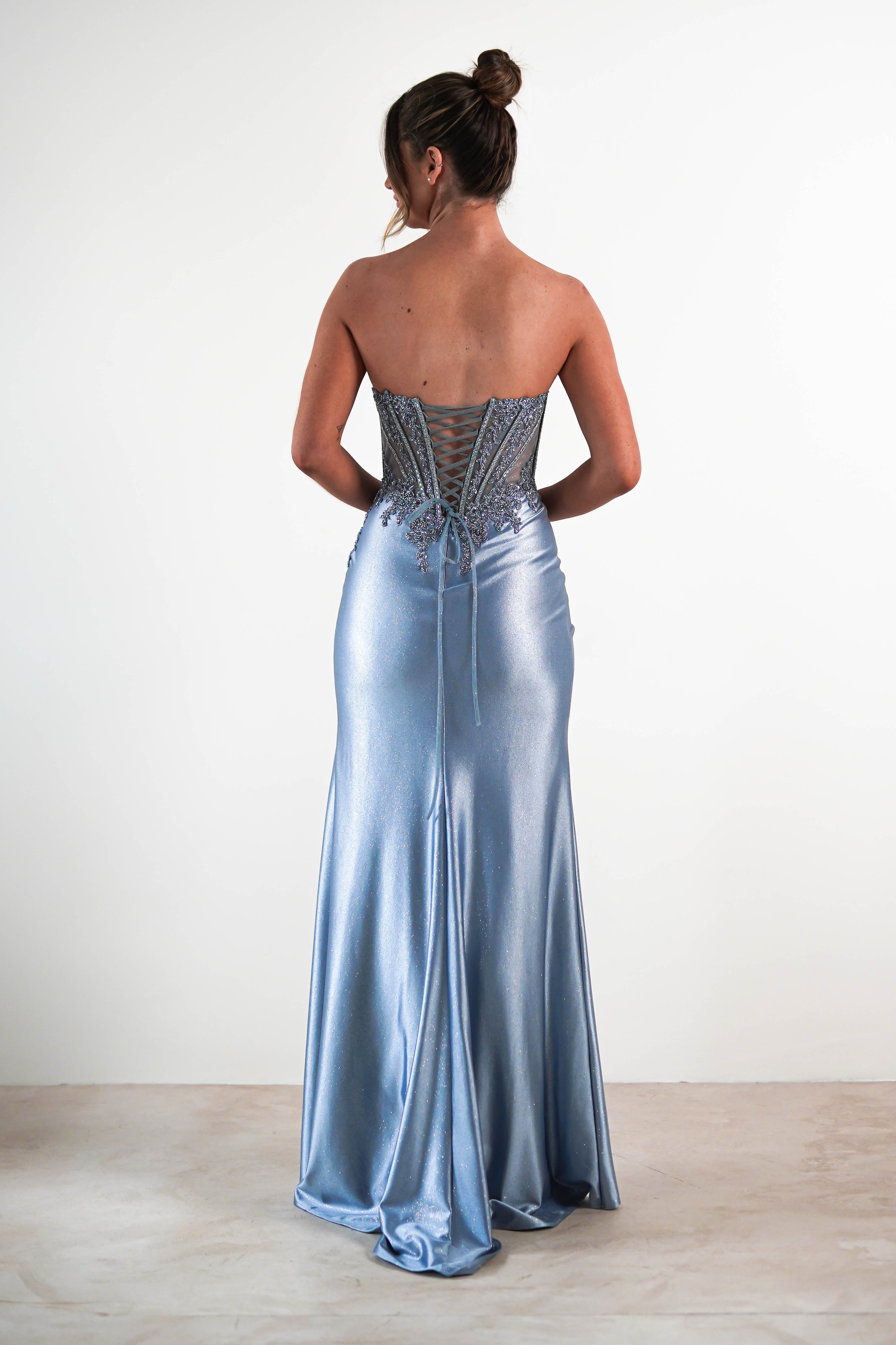 Caspian Embellished Bodycon Gown | Dusty Blue | Oh Hello Clothing | XS (6)