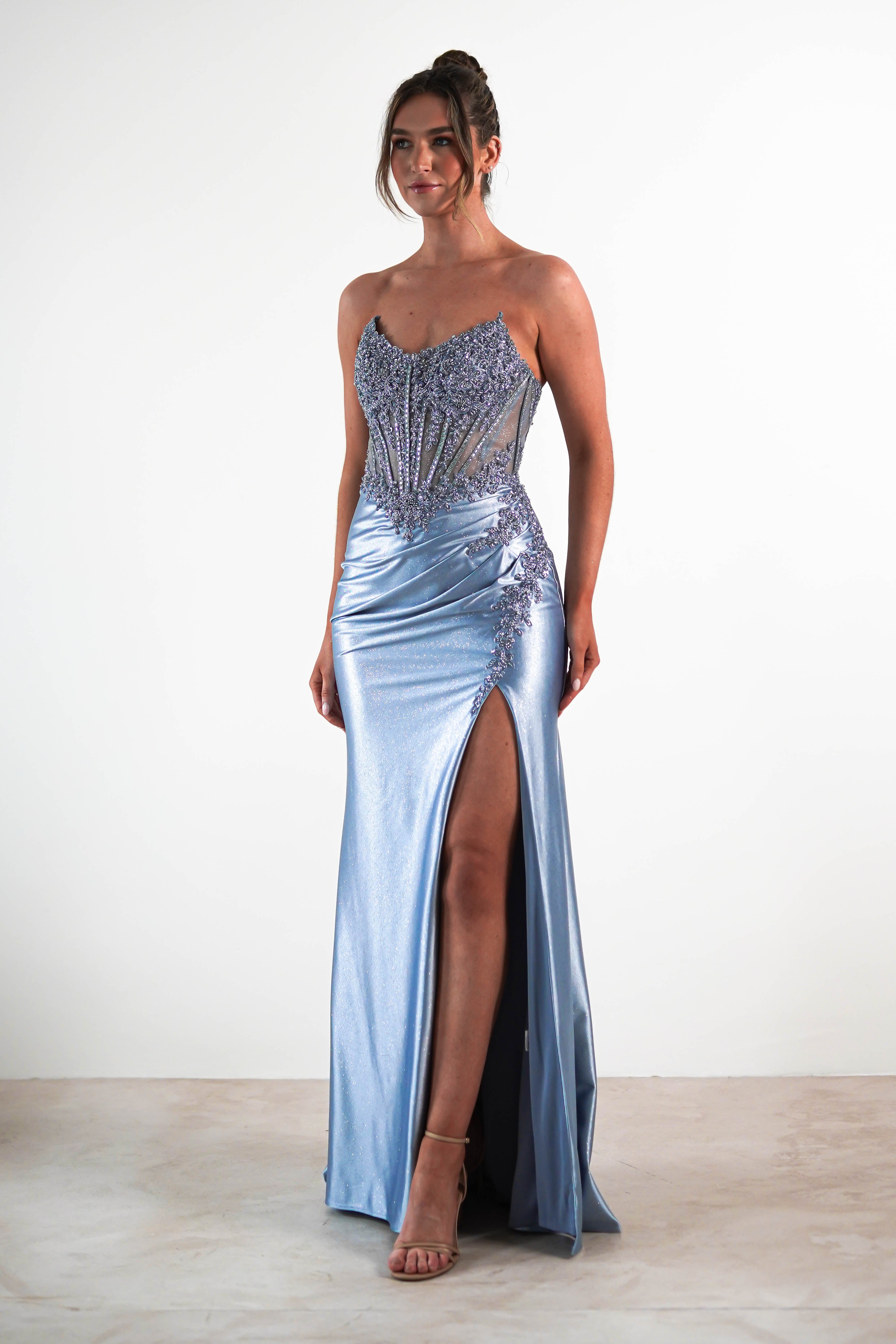 Caspian Embellished Bodycon Gown | Dusty Blue | Oh Hello Clothing | XS (6)