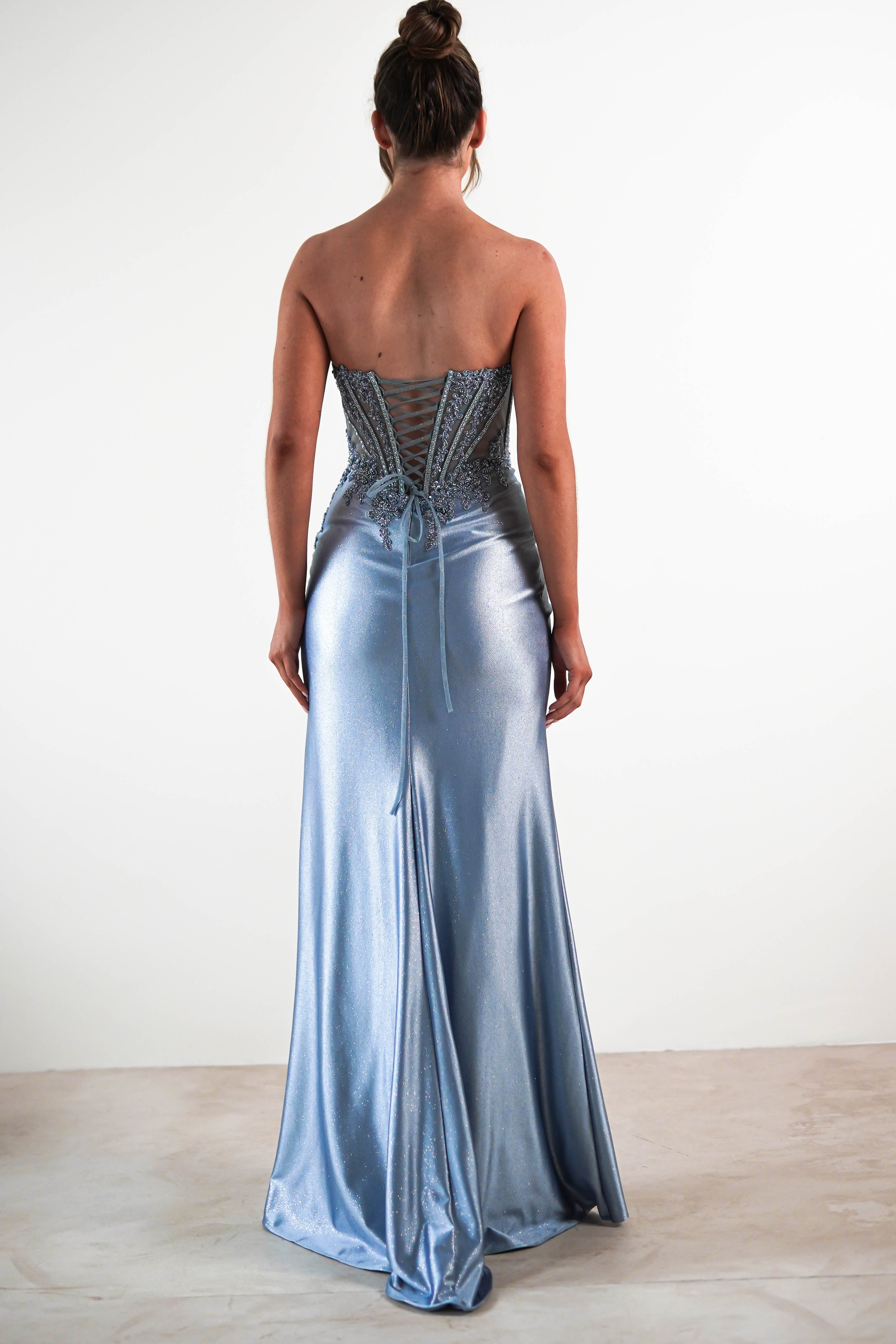 Caspian Embellished Bodycon Gown | Dusty Blue | Oh Hello Clothing | XS (6)