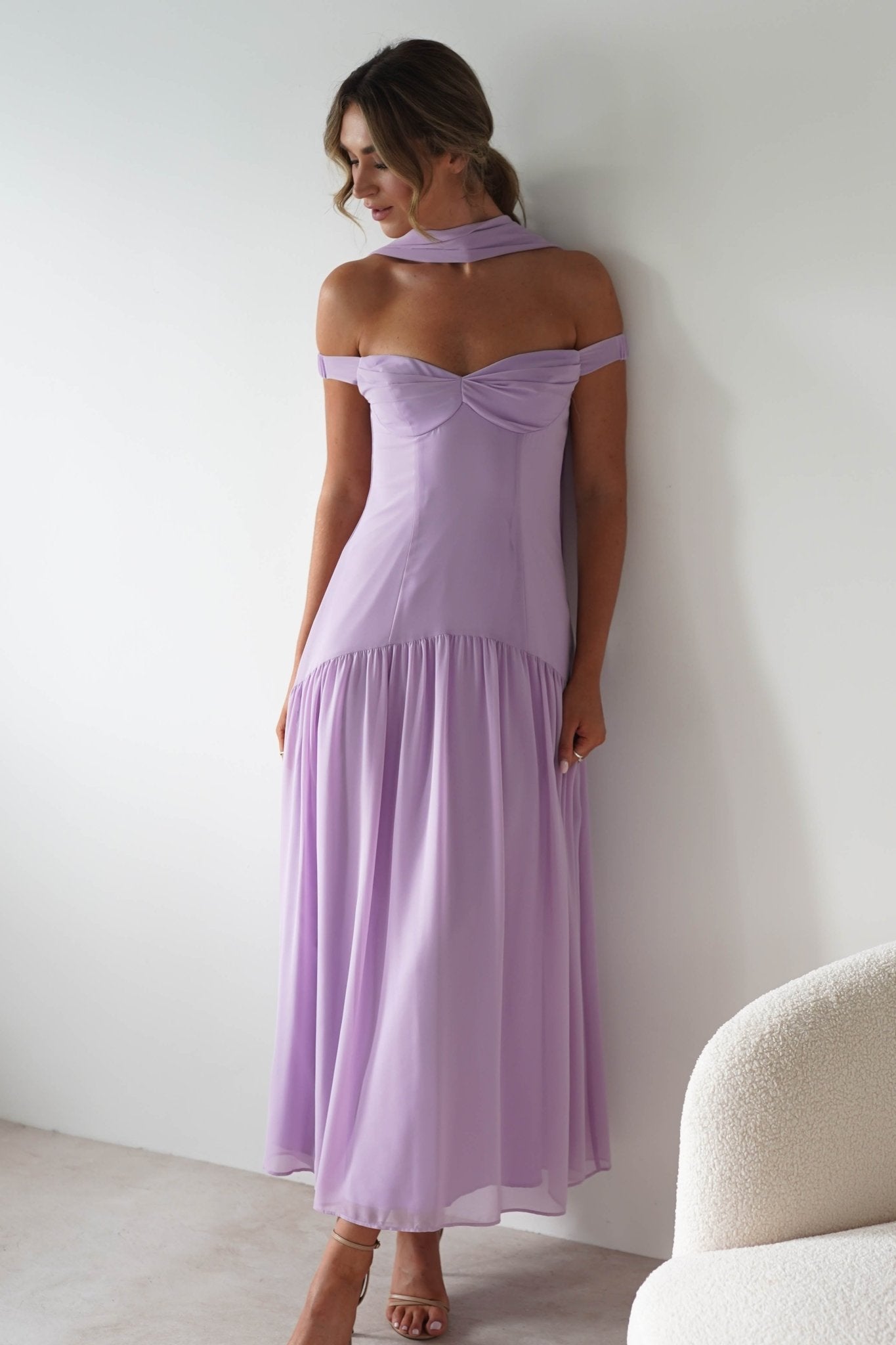 Cassandra Chiffon Skater Maxi Dress | Lilac | Oh Hello Clothing | XS(6)