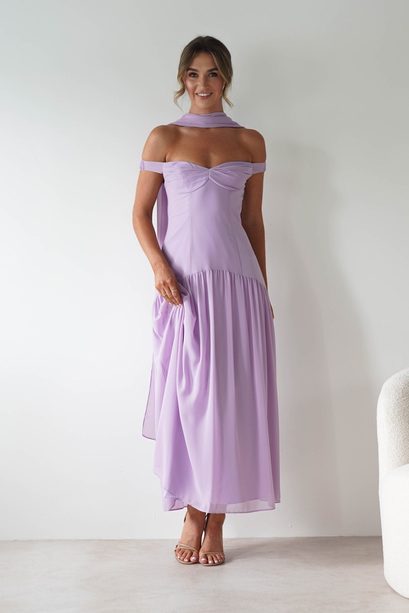 Cassandra Chiffon Skater Maxi Dress | Lilac | Oh Hello Clothing | XS(6)