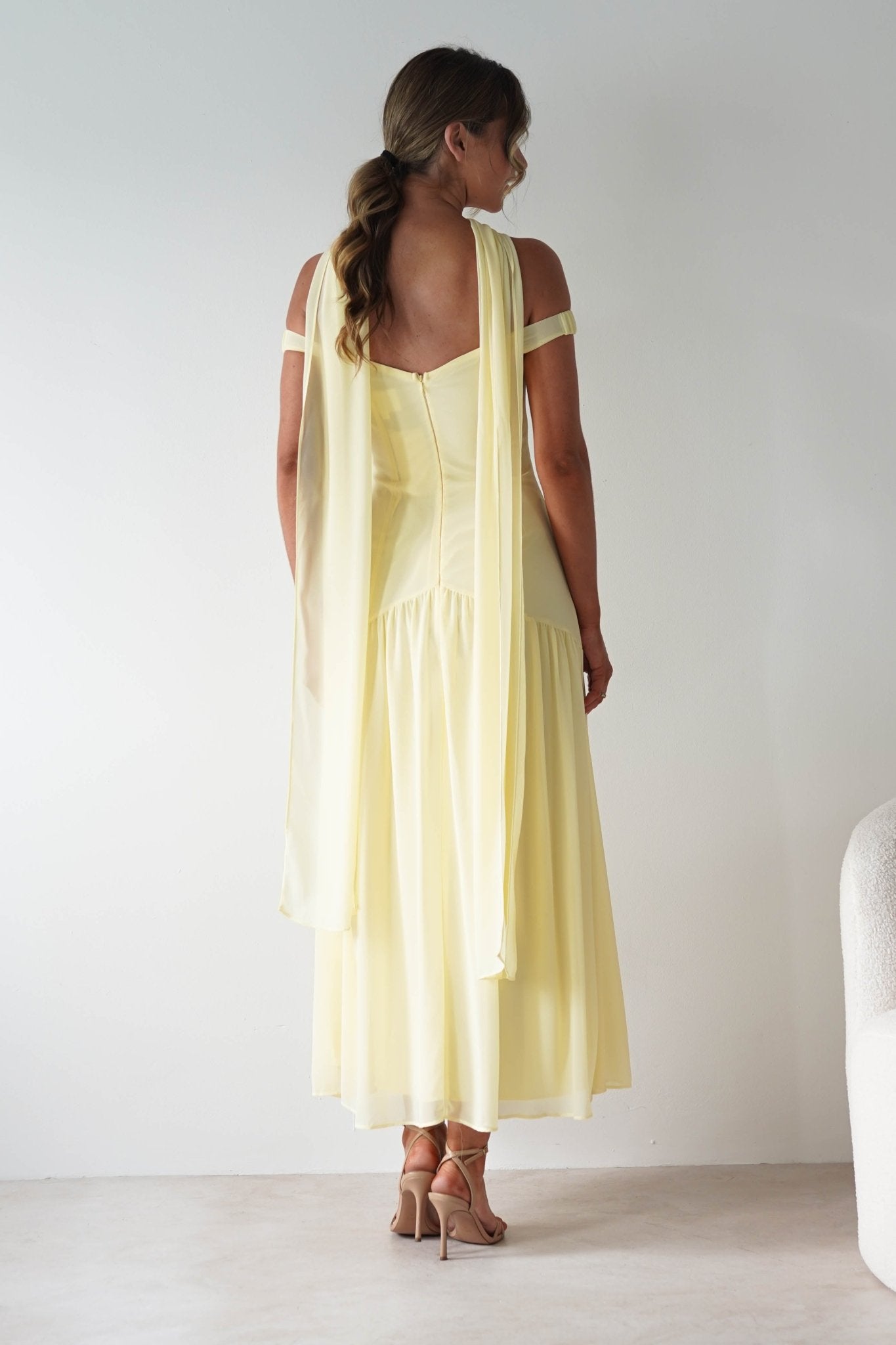 Cassandra Chiffon Skater Maxi Dress | Yellow | Oh Hello Clothing | XS(6)