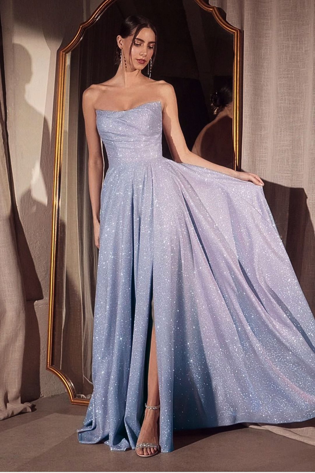 Cassia Strapless Glitter Aline Gown | Blue