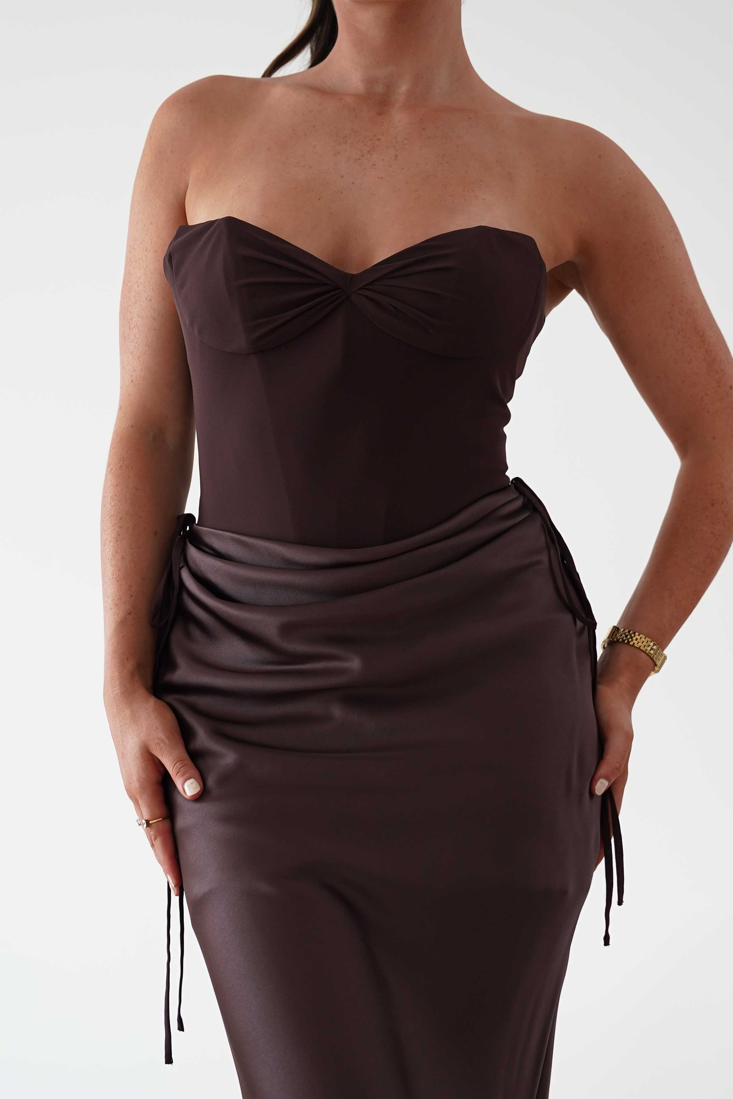 Oh Hello Clothing Dresses > Prom Dresses Cassie Strapless Corset Maxi Dress | Brown